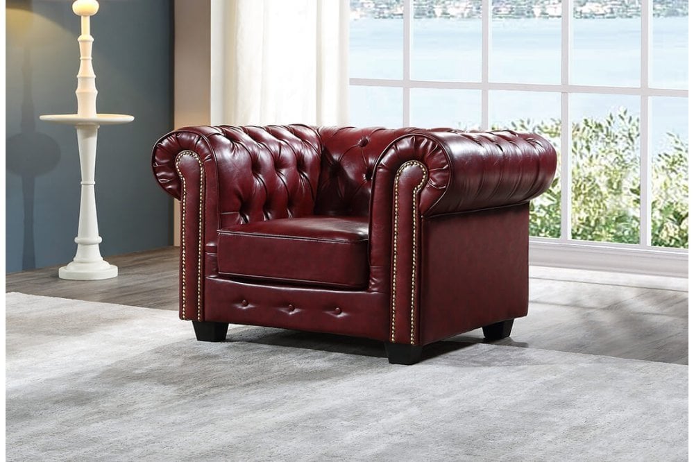 Chesterfield Red Leather Antique 3+1+1 Seater Sofa Set