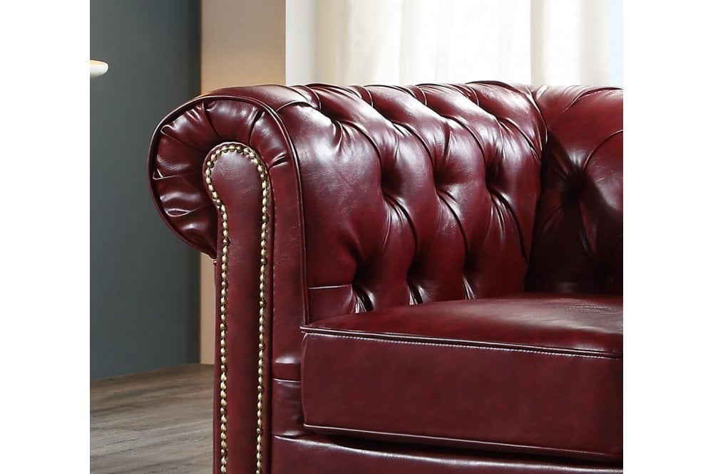 Chesterfield Red Leather Antique 2+1 Seater Sofa Set