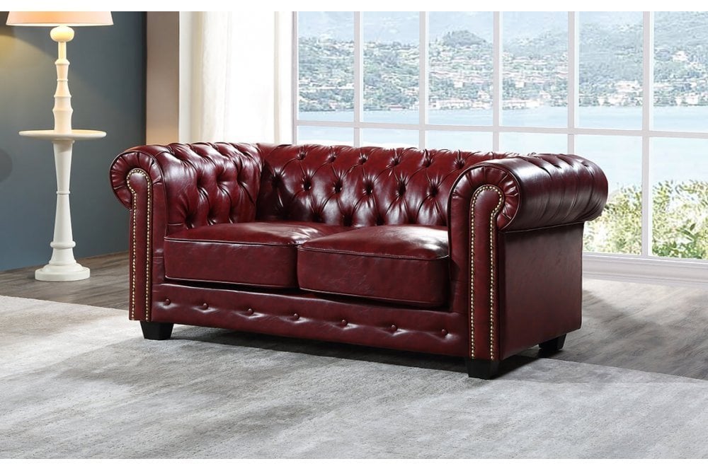 Chesterfield Red Leather Antique 3+2+1 Seater Sofa Set