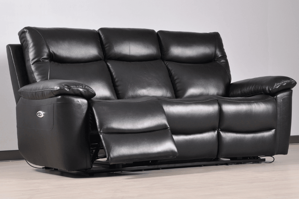 Amarien Genuine Leather Black Electric Power Recliner 3 Seater