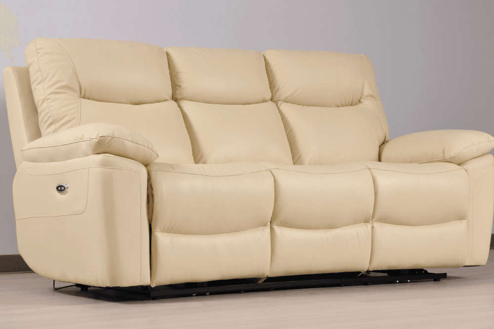 Amarien Genuine Leather Cream Electric Power Recliner 3 Seater