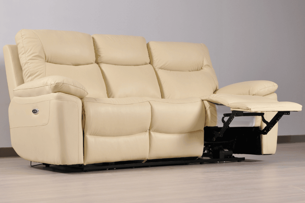 Amarien Genuine Leather Cream Electric Power Recliner 3 Seater