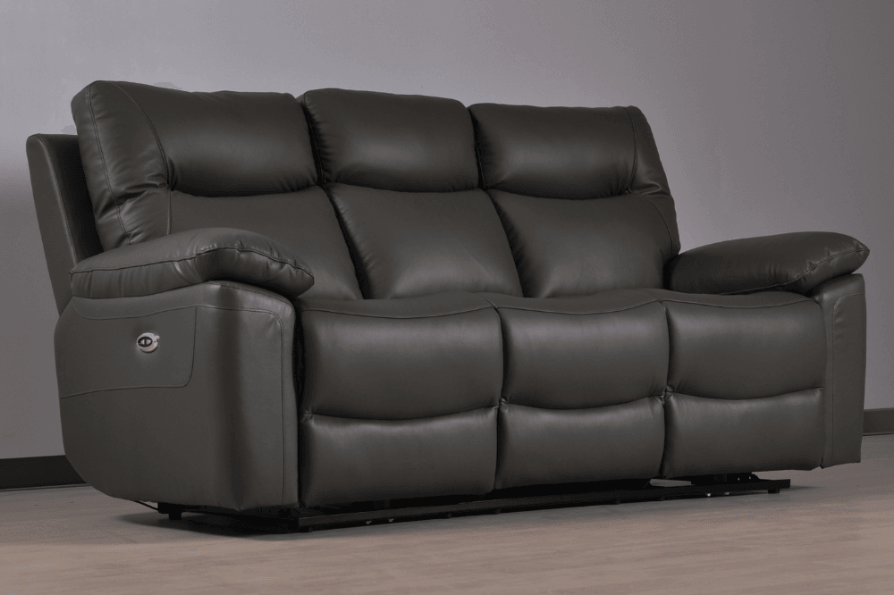 Amarien Genuine Leather Grey Electric Power Recliner 3 Seater
