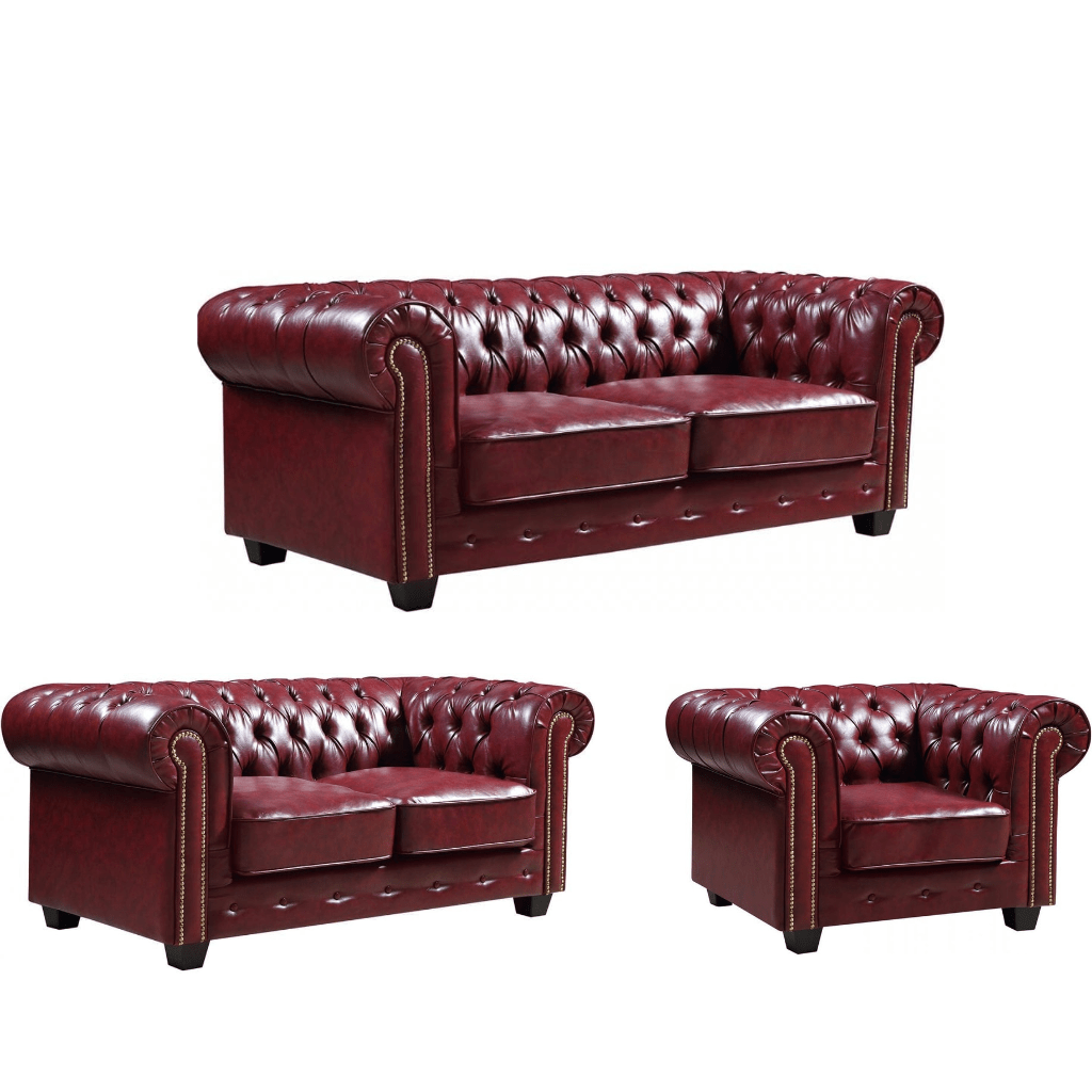 Chesterfield Red Leather Antique 3+2+1 Seater Sofa Set