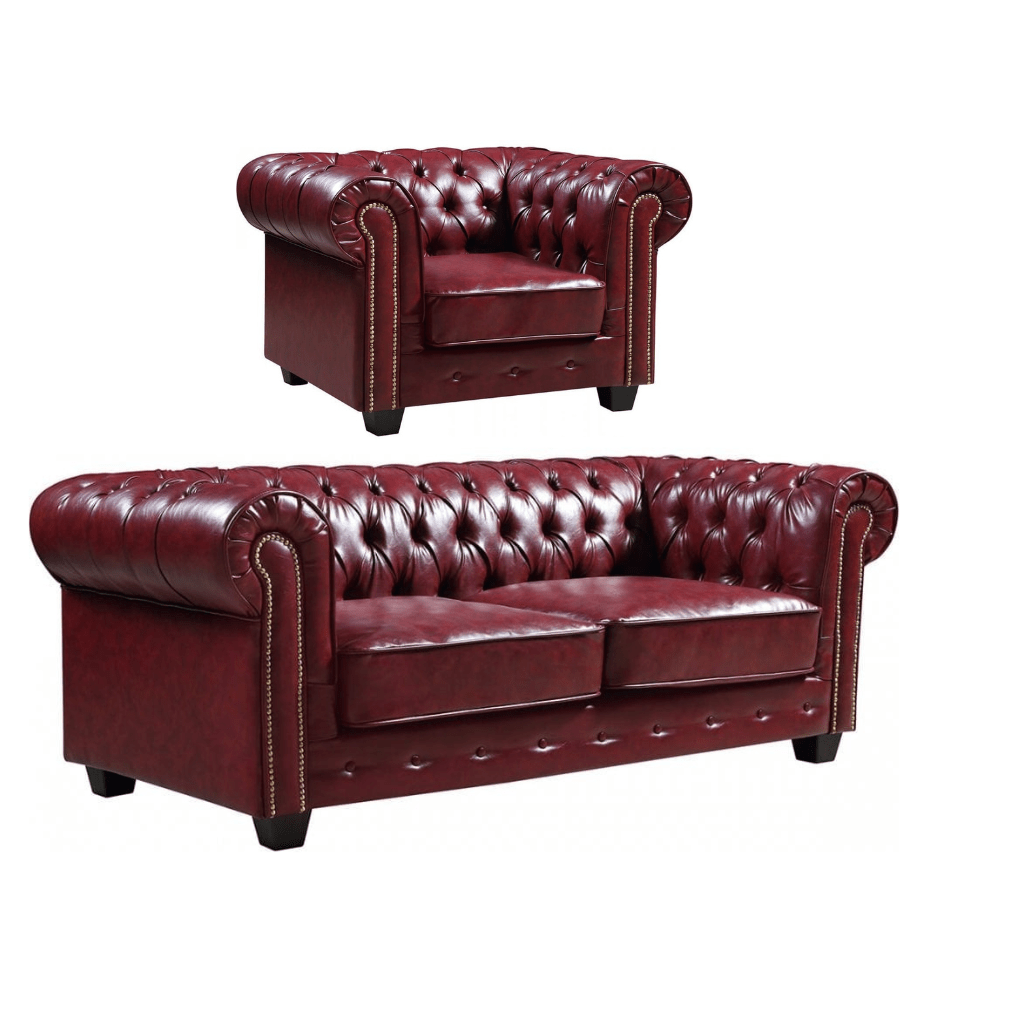 Chesterfield Red Leather Antique 3+1 Seater Sofa Set
