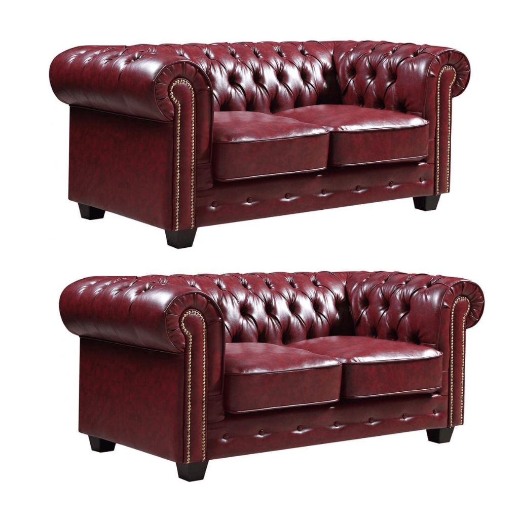 Chesterfield Red Leather Antique 2+2 Seater Sofa Set