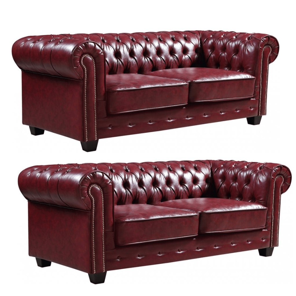 Chesterfield Red Leather Antique 3+3 Seater Sofa Set
