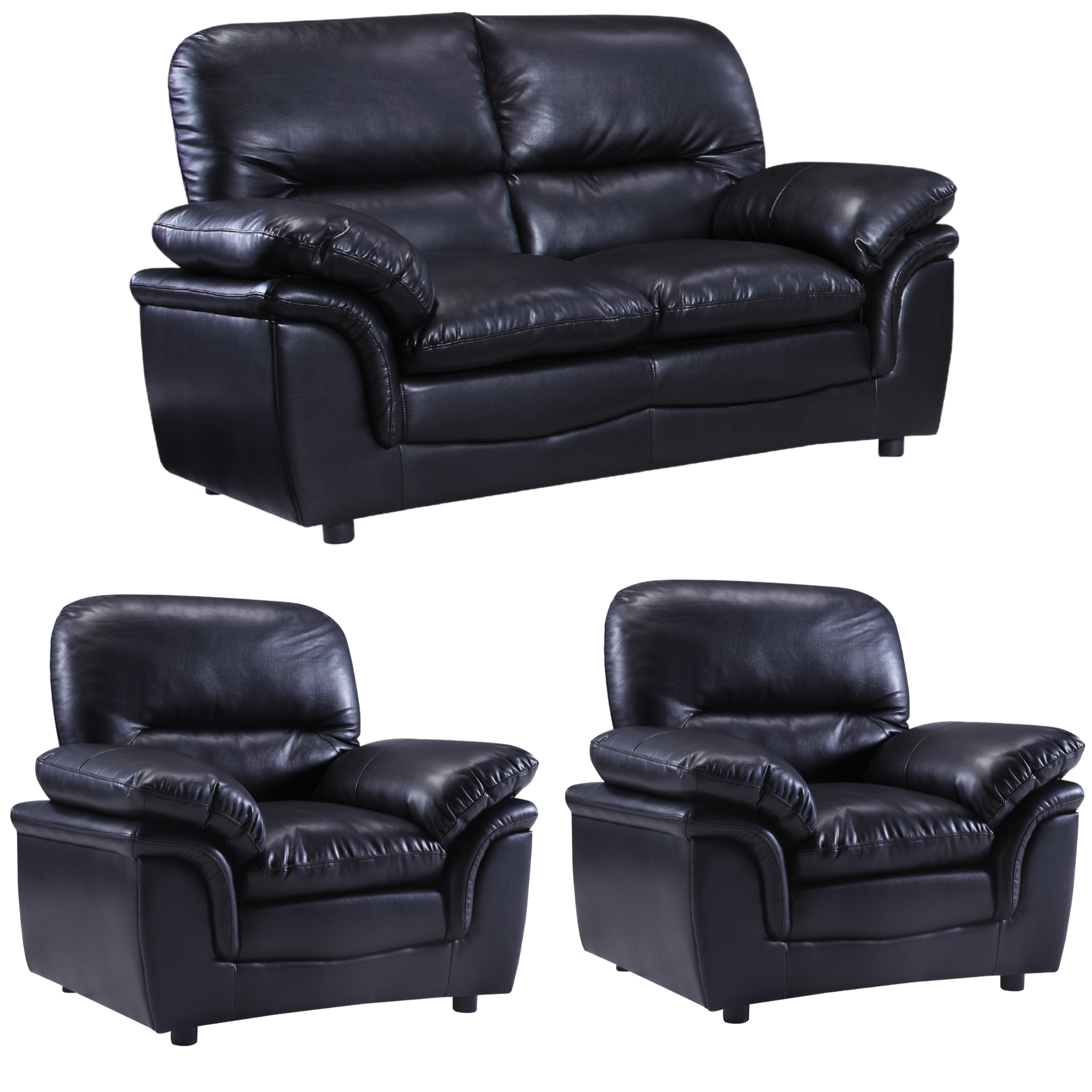 Verona Black Leather 2+1+1 Seater Sofa Set Collection