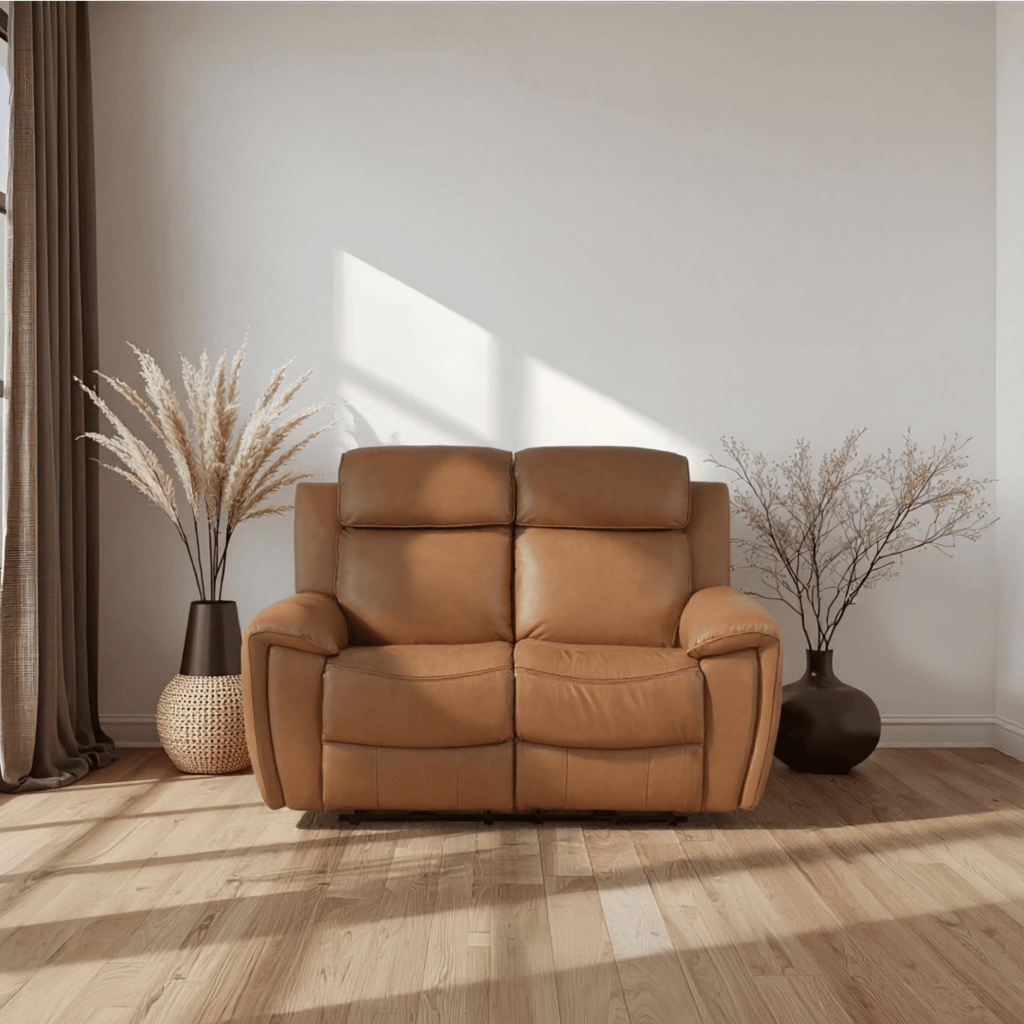 Annecy Genuine Leather Caramel Electric Power Recliner 2 Seater Sofa