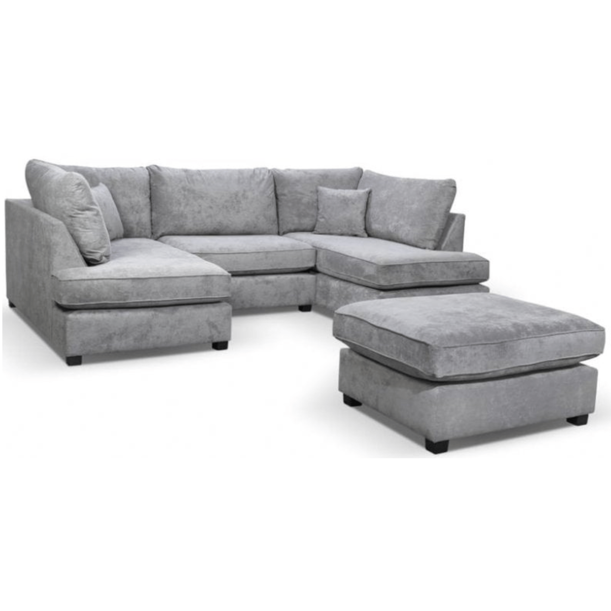 Carnaby Grey Fabric U Shape High Back Corner Sofa + Footstool