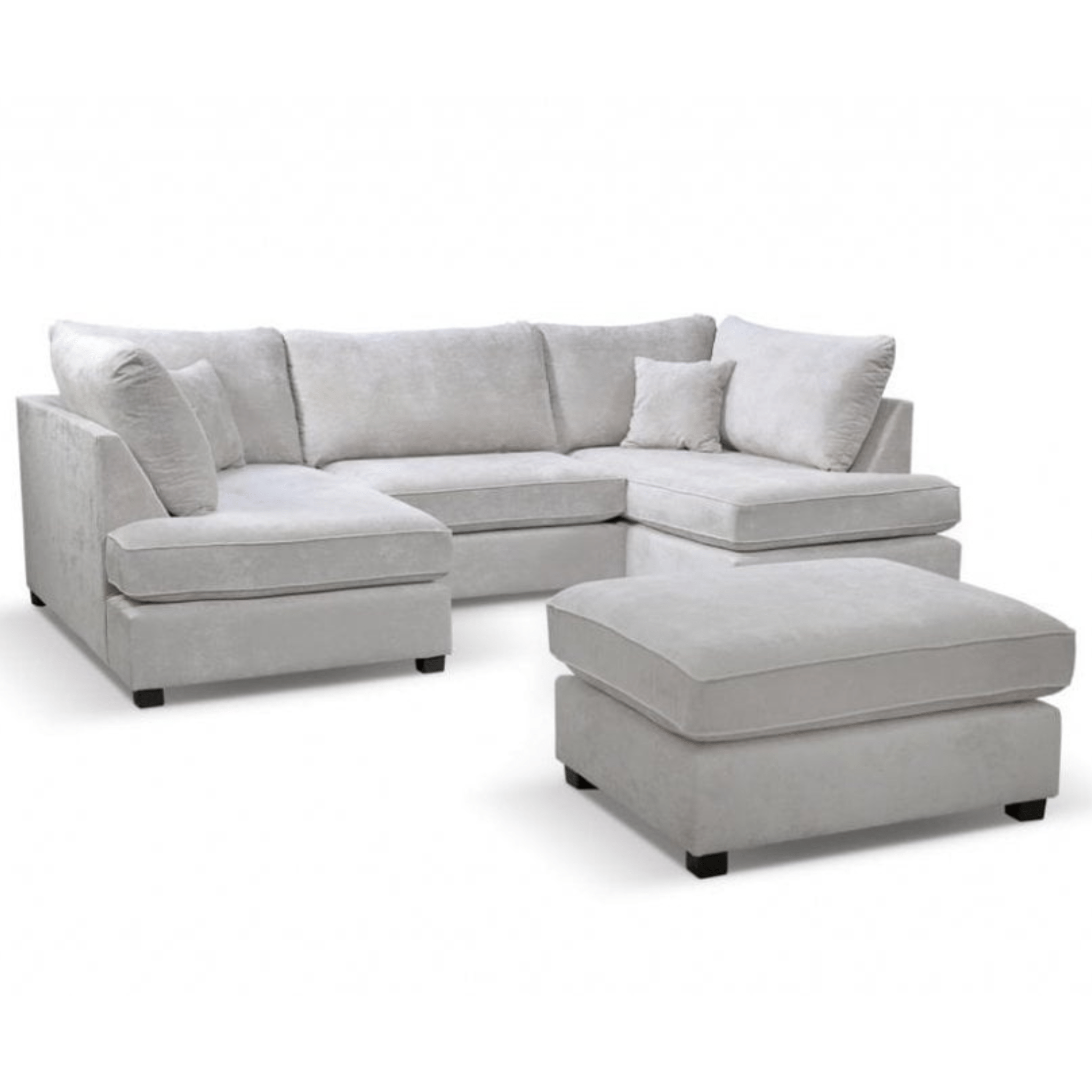 Carnaby Silver  Fabric U Shape High Back Corner Sofa + Footstool