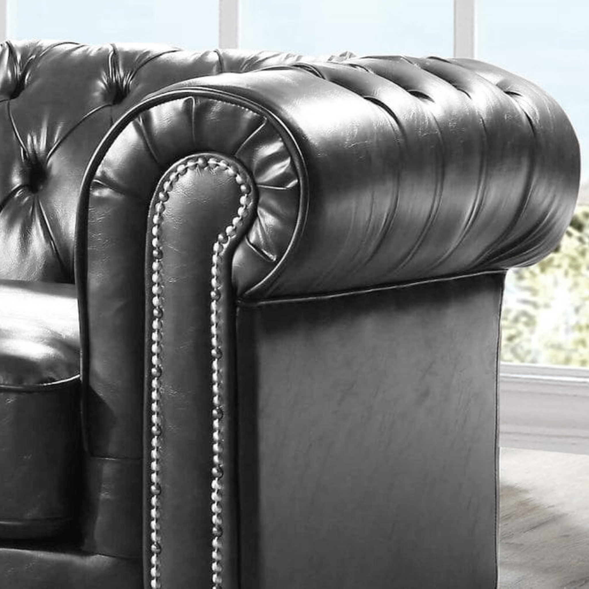 Chesterfield Grey Leather Antique Armchair