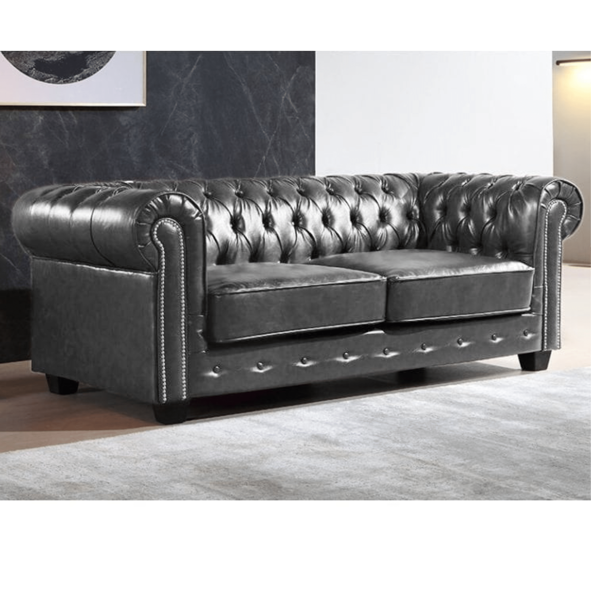 Chesterfield Grey Leather Antique 3+2+1 Seater Sofa Set