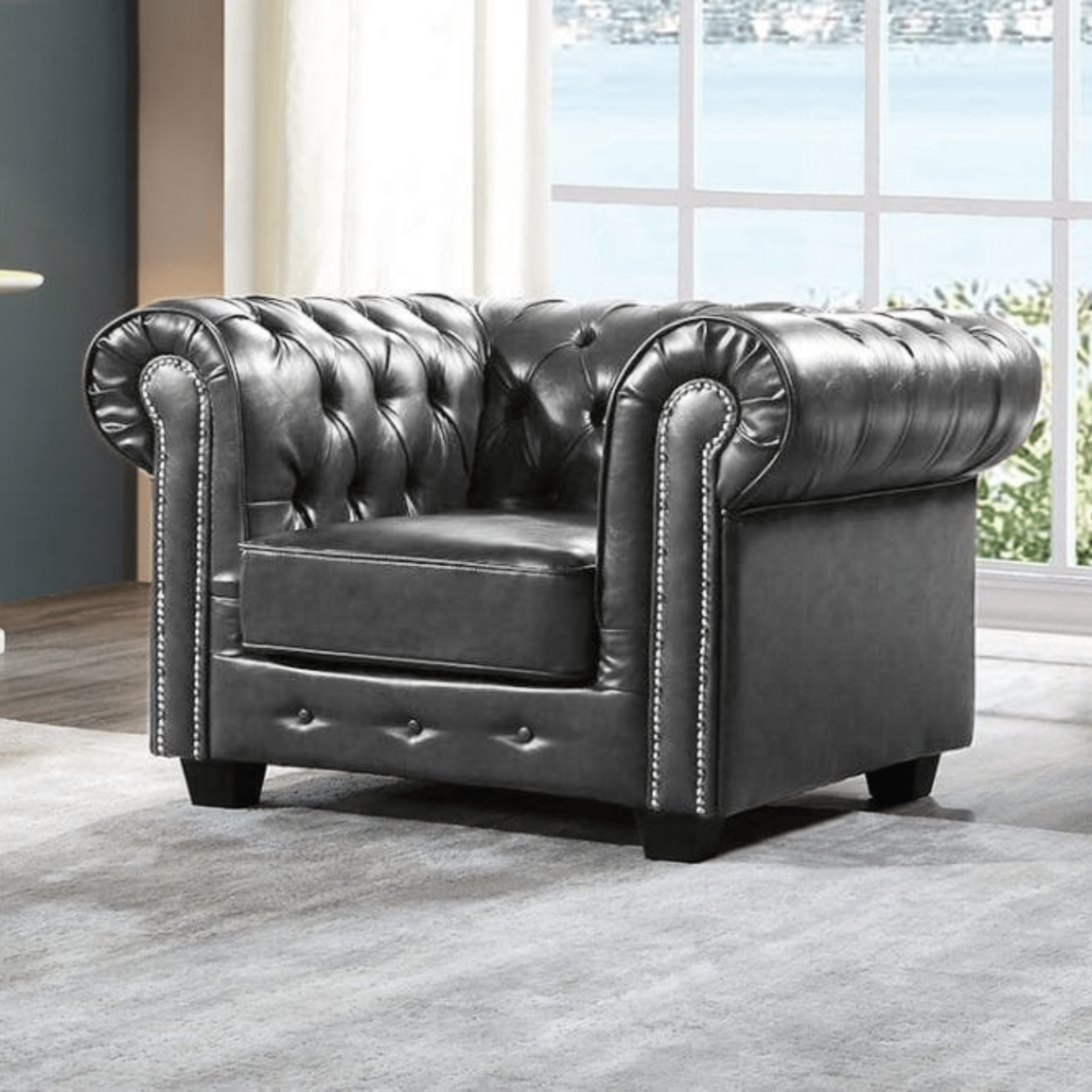 Chesterfield Grey Leather Antique Armchair