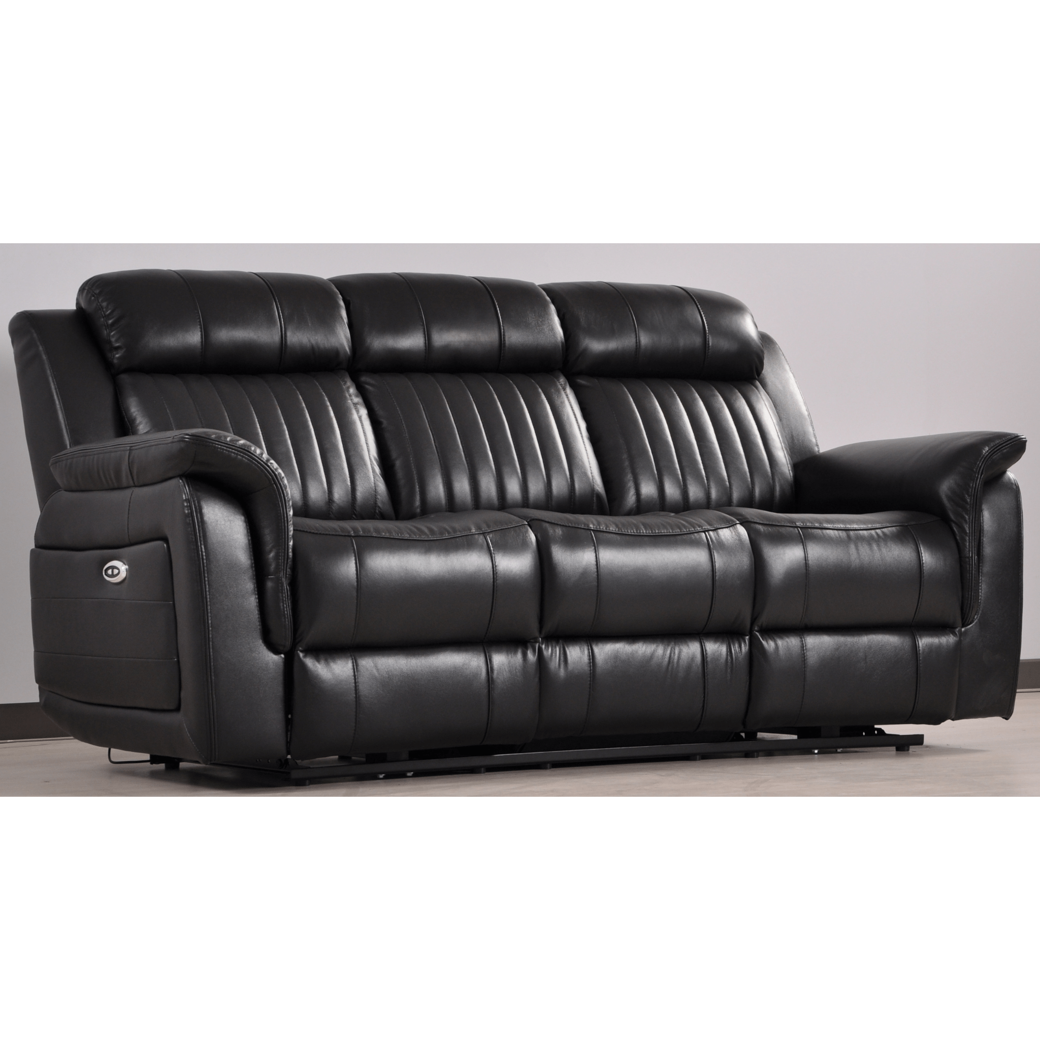 Cidliano Genuine Leather Black Electric Power Recliner 3 Seater Sofa