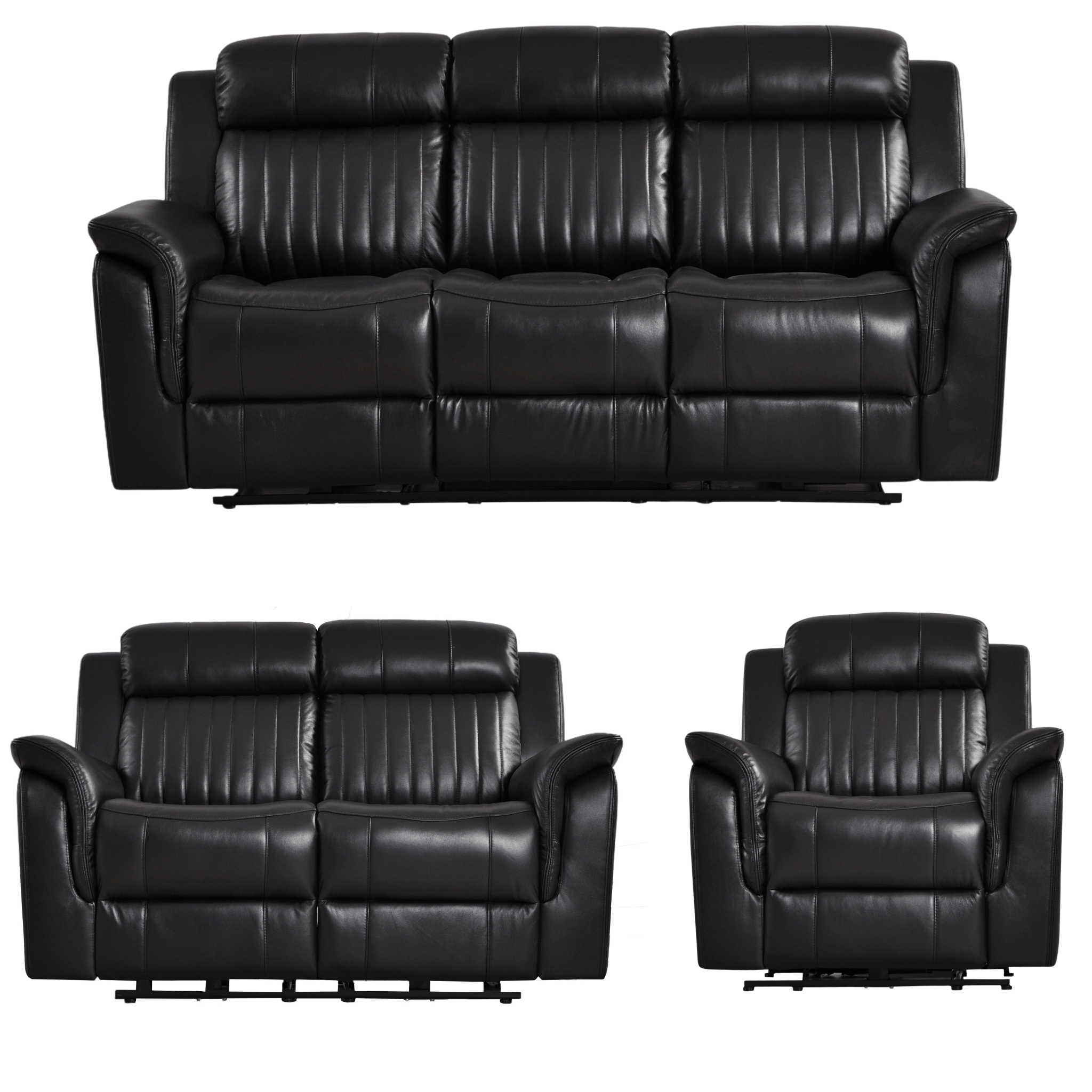Cidliano Genuine Leather Black Electric Power Recliner 3+2+1 Seater Sofa Set