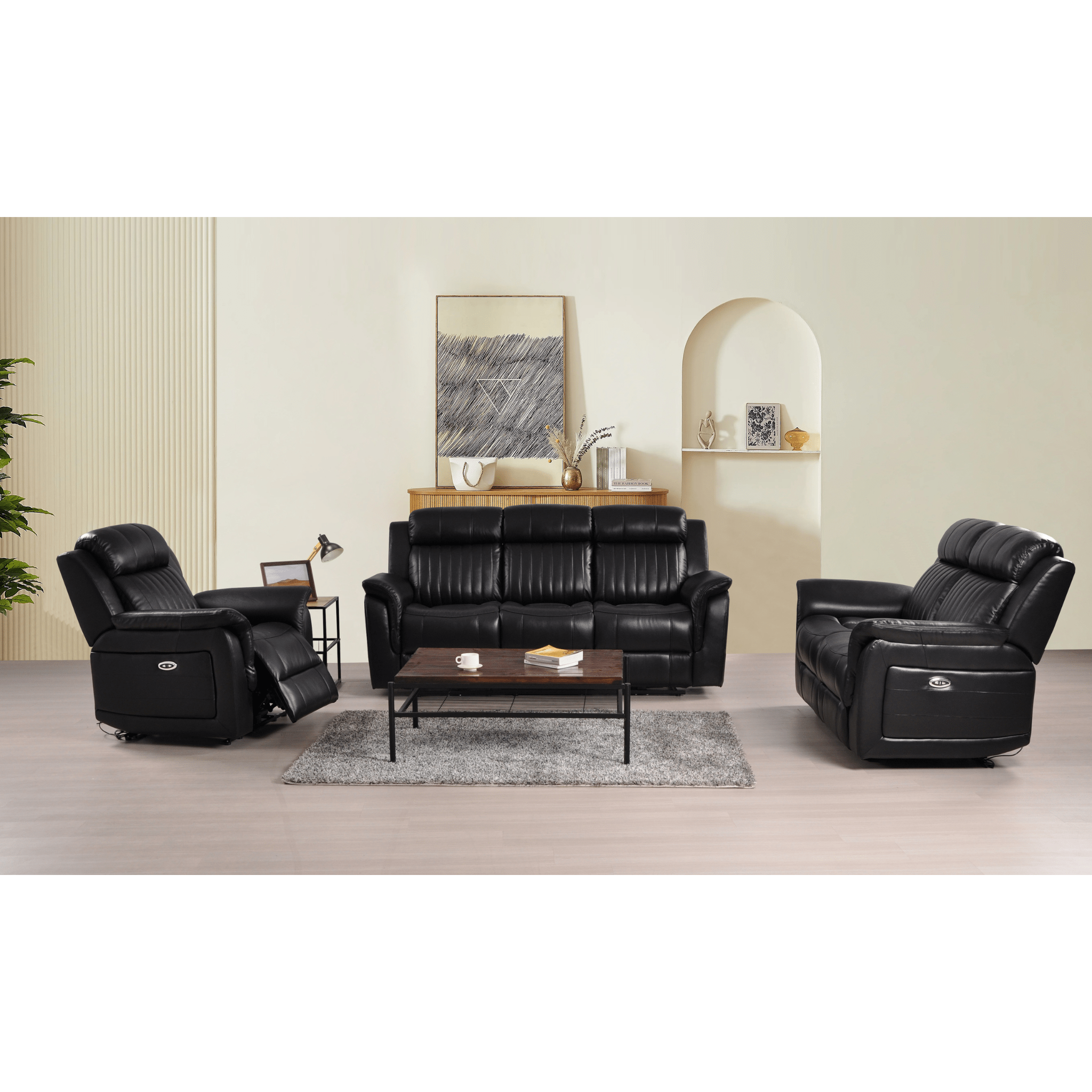 Cidliano Genuine Leather Black Electric Power Recliner 3+2+1 Seater Sofa Set