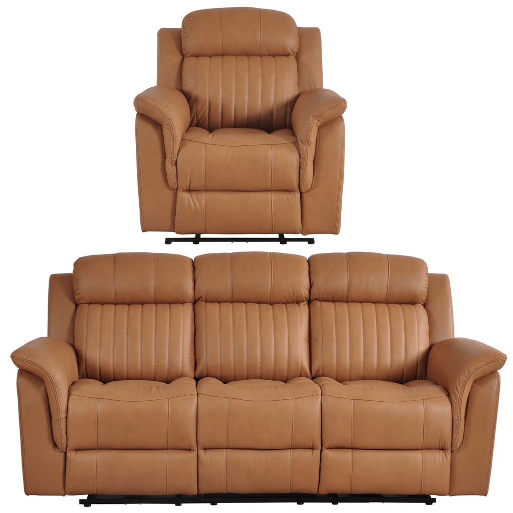 Cidliano Genuine Leather Caramel Electric Power Recliner 3+1 Seater Sofa Set