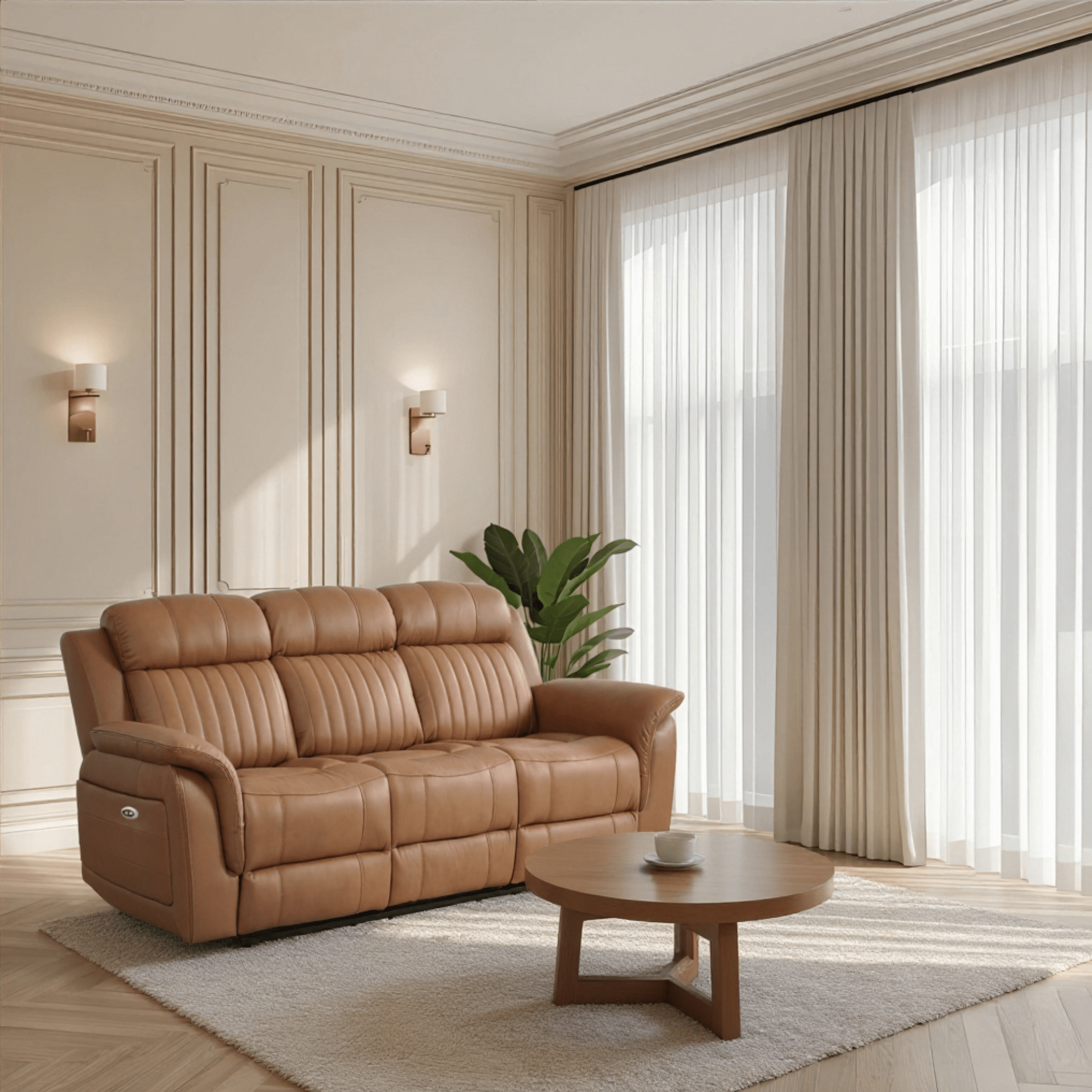 Cidliano Genuine Leather Caramel Electric Power Recliner 3+1+1 Seater Sofa Set