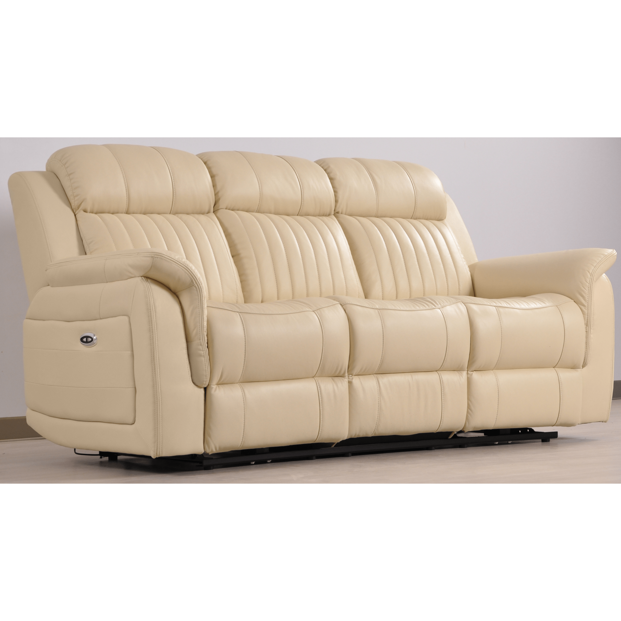 Cidliano Genuine Leather Cream Electric Power Recliner 3 Seater Sofa