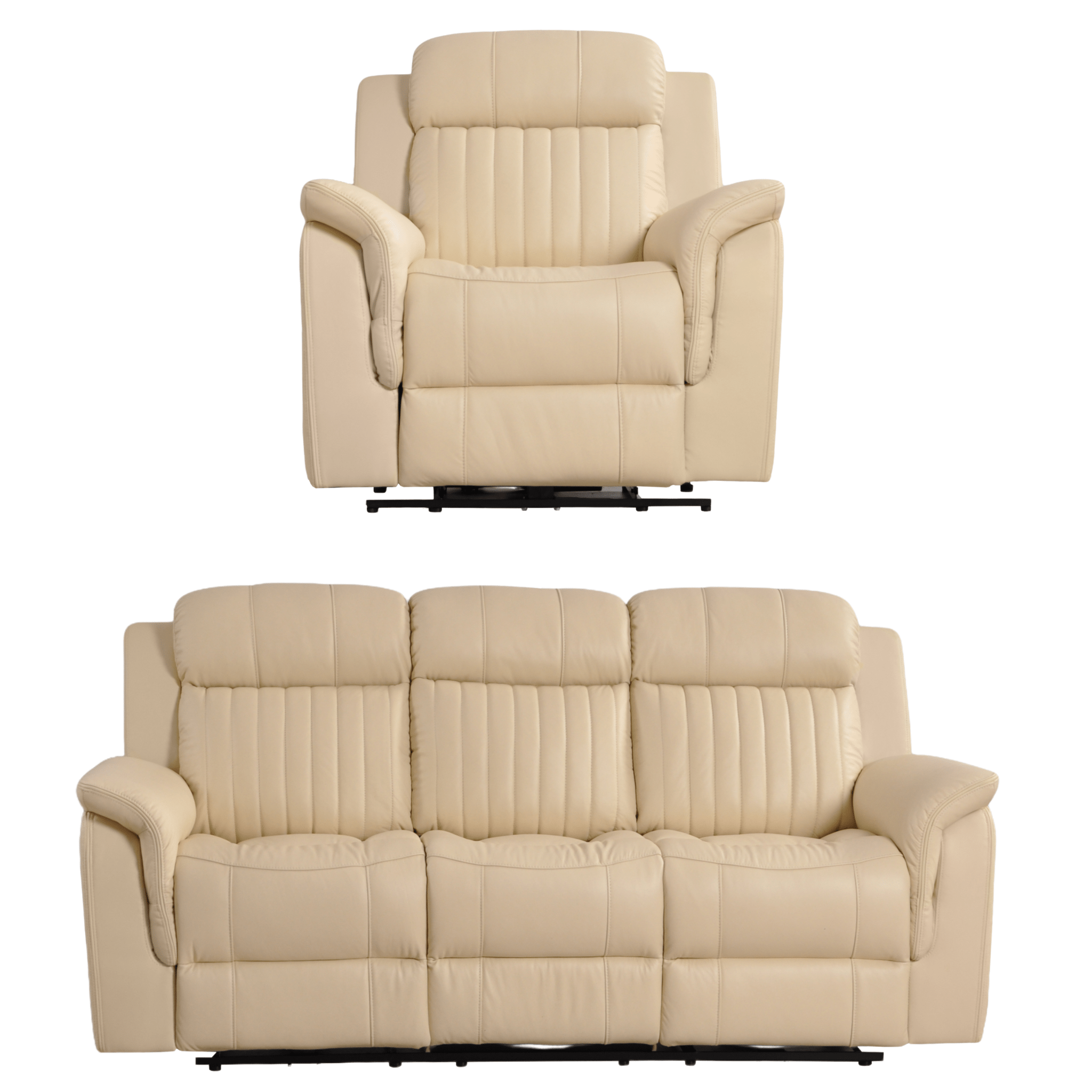 Cidliano Genuine Leather Cream Electric Power Recliner 3+1 Seater Sofa Set