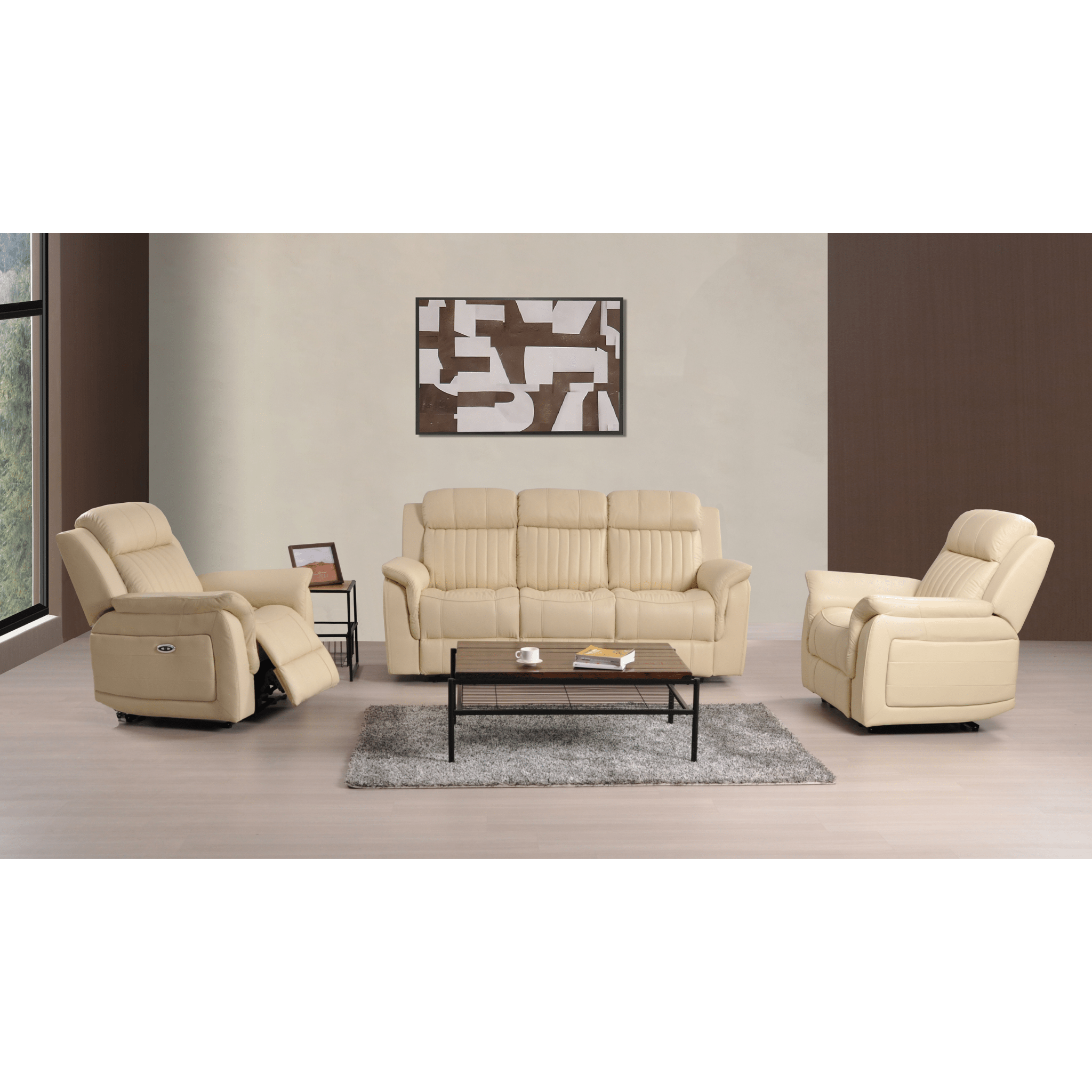 Cidliano Genuine Leather Cream Electric Power Recliner 3+1+1 Seater Sofa Set