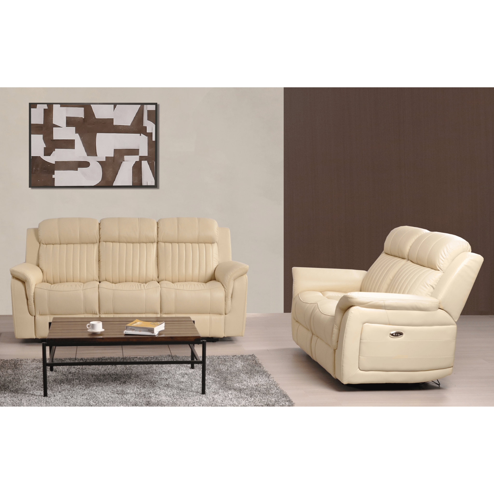 Cidliano Genuine Leather Cream Electric Power Recliner 3+2 Seater Sofa Set