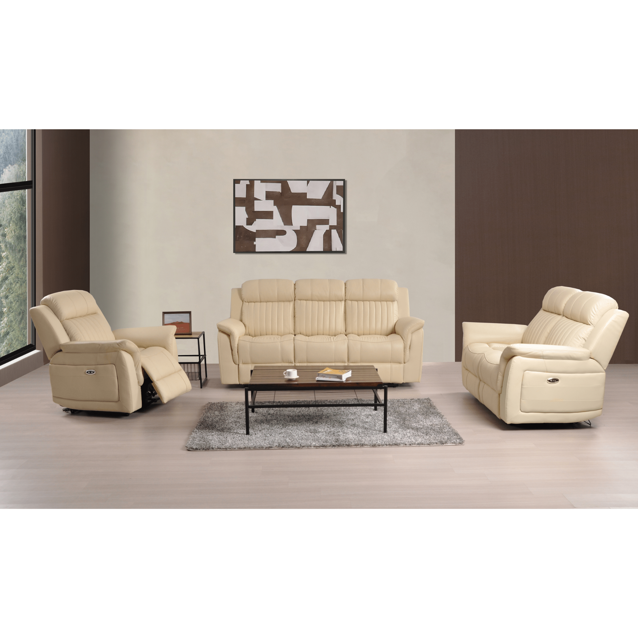 Cidliano Genuine Leather Cream Electric Power Recliner 3+2+1 Seater Sofa Set
