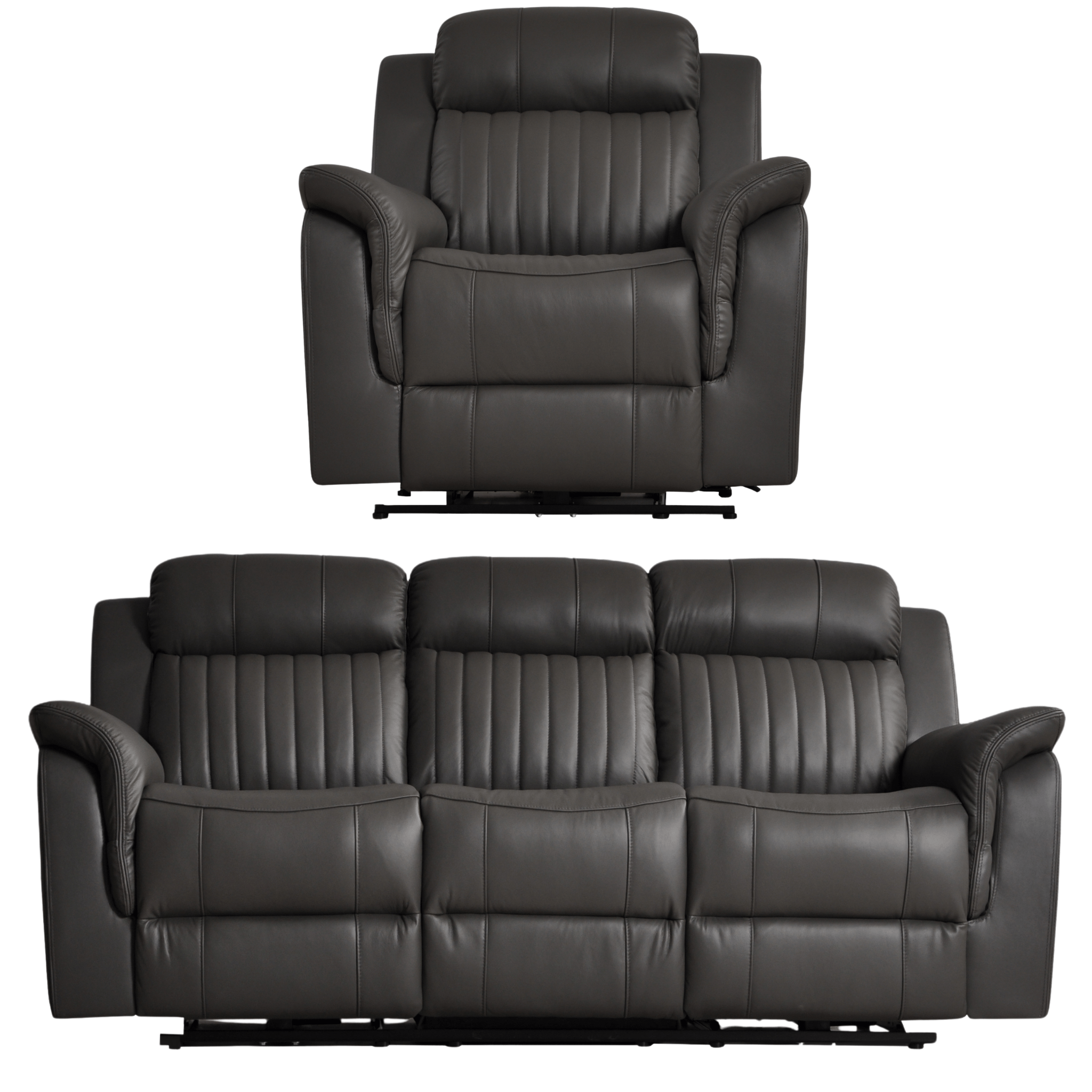 Cidliano Genuine Leather Grey Electric Power Recliner 3+1 Seater Sofa Set