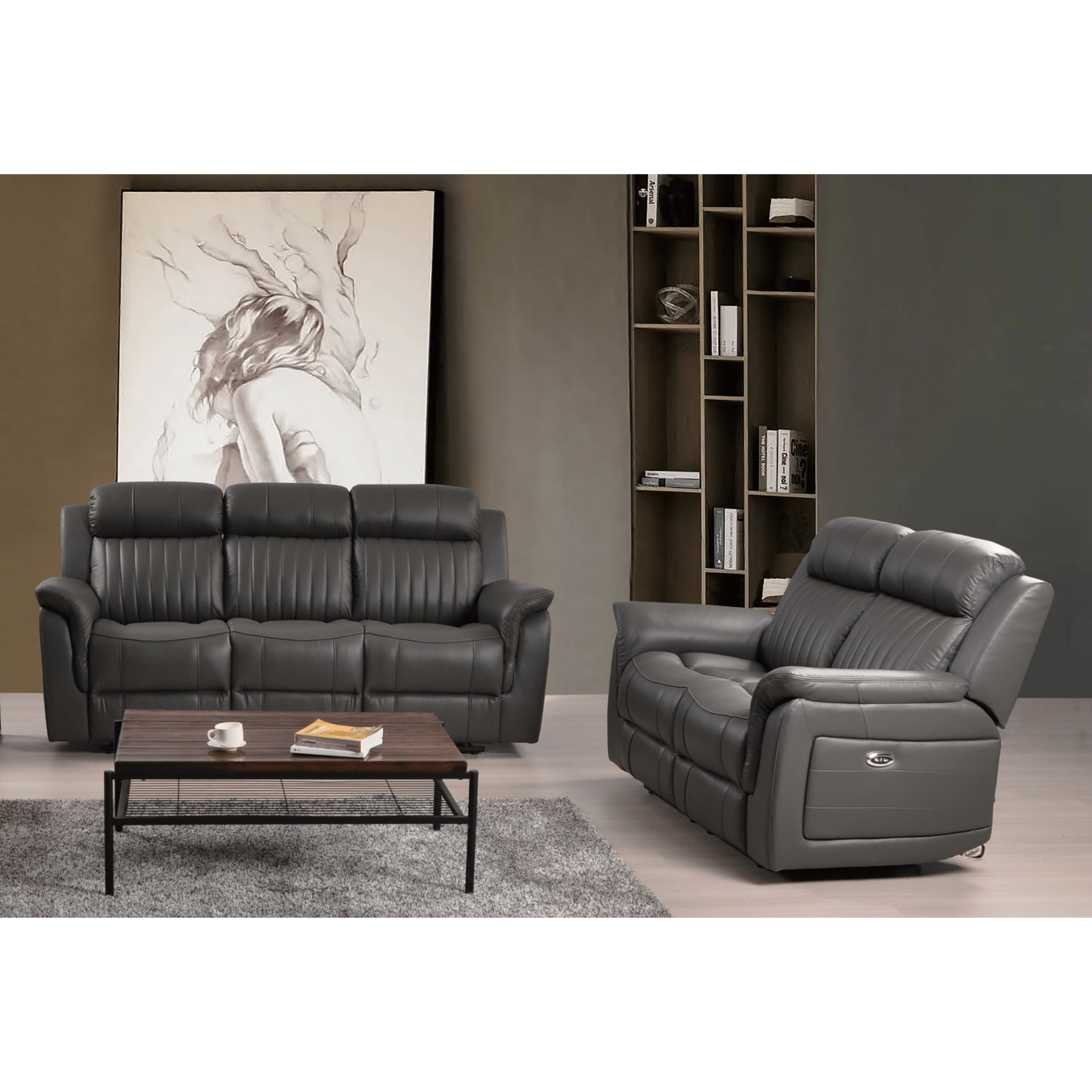 Cidliano Genuine Leather Grey Electric Power Recliner 3+2 Seater Sofa Set