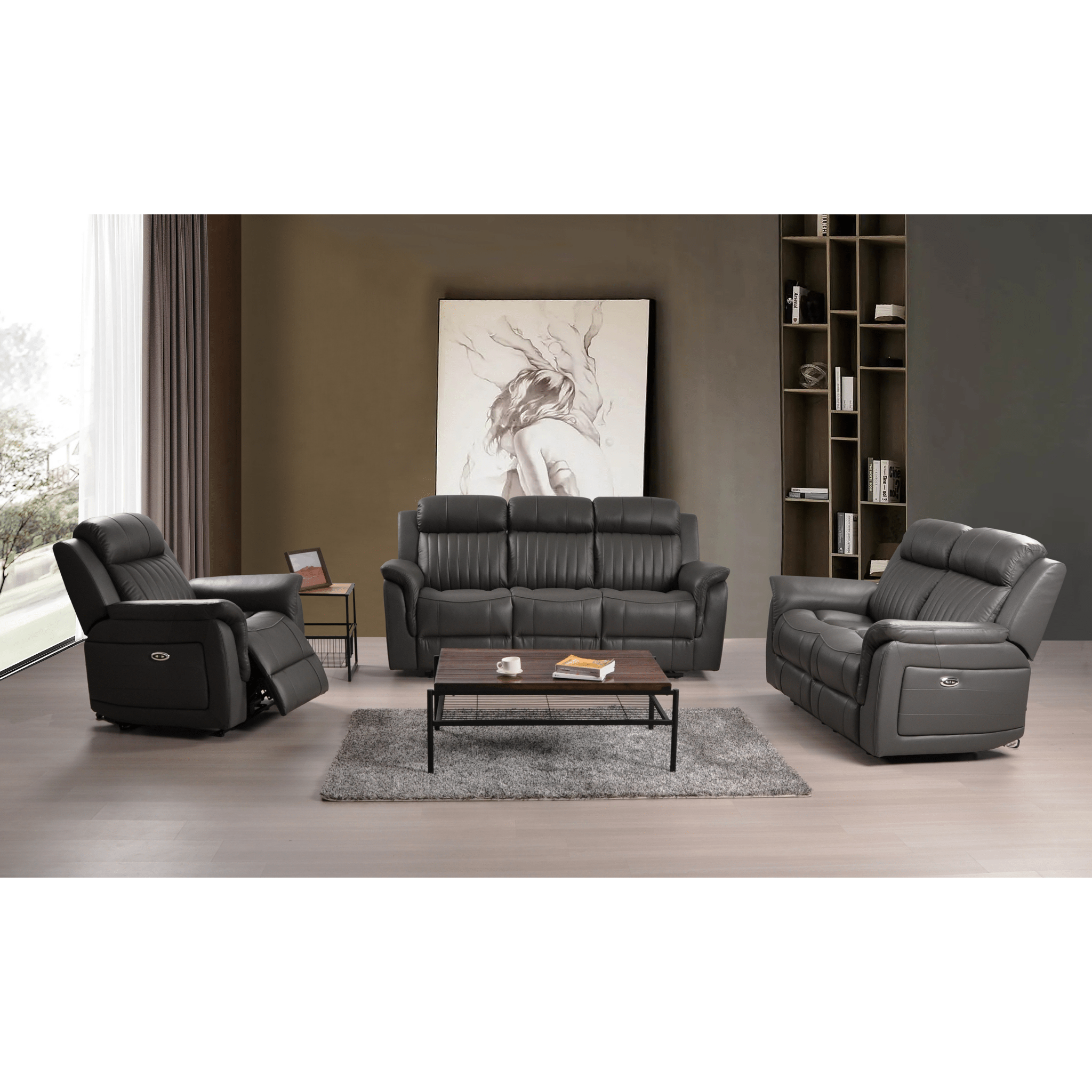 Cidliano Genuine Leather Grey Electric Power Recliner 3+2+1 Seater Sofa Set