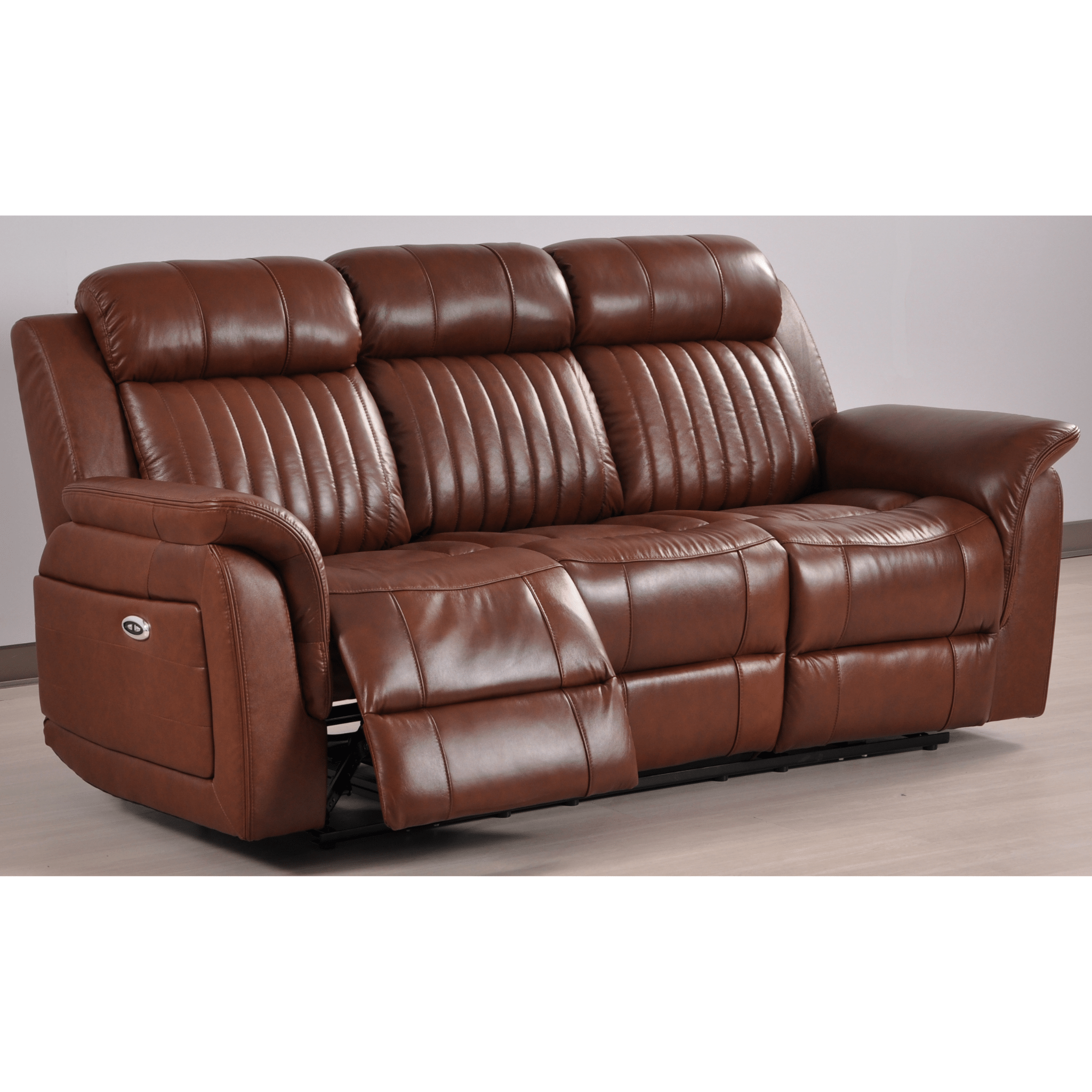 Cidliano Genuine Leather Tan Electric Power Recliner 3 Seater Sofa