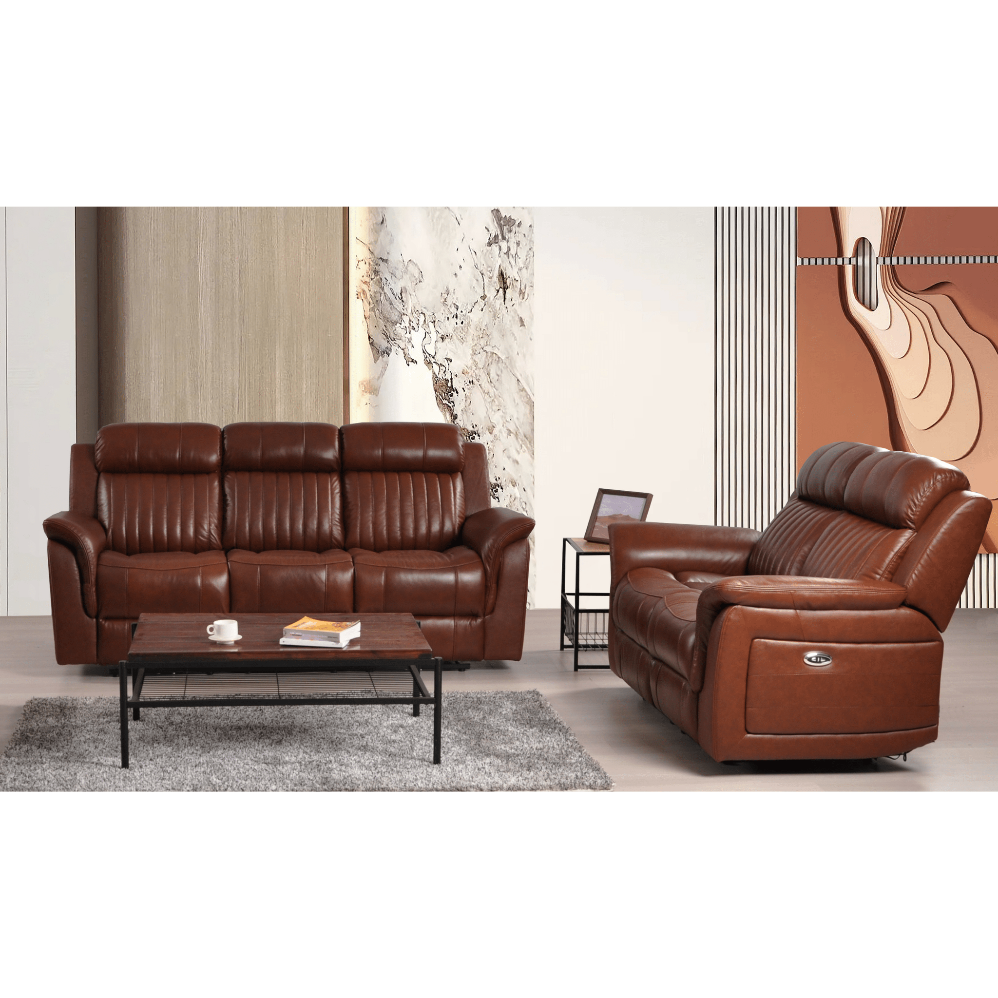 Cidliano Genuine Leather Tan Electric Power Recliner 3+2  Seater Sofa Set