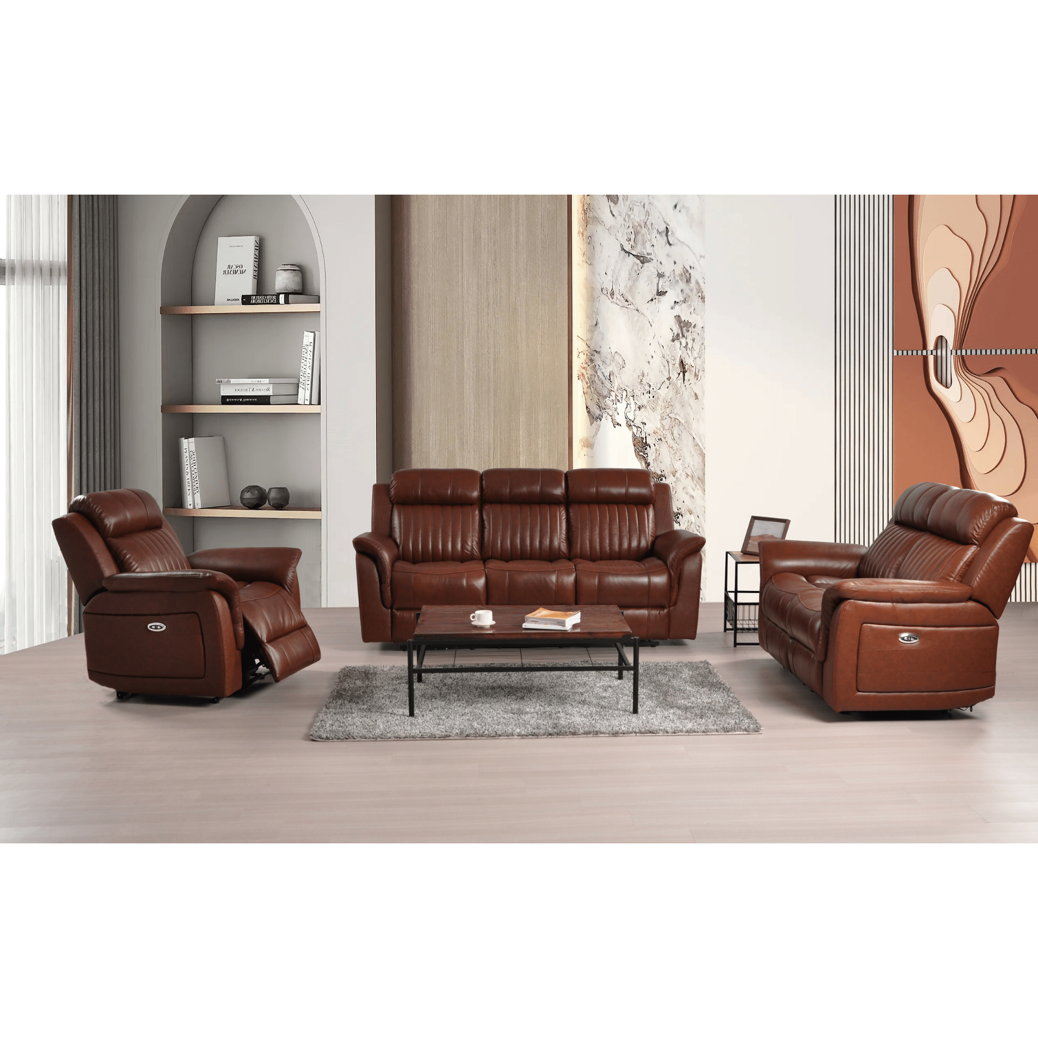 Cidliano Genuine Leather Tan Electric Power Recliner 3+2+1 Seater Sofa Set