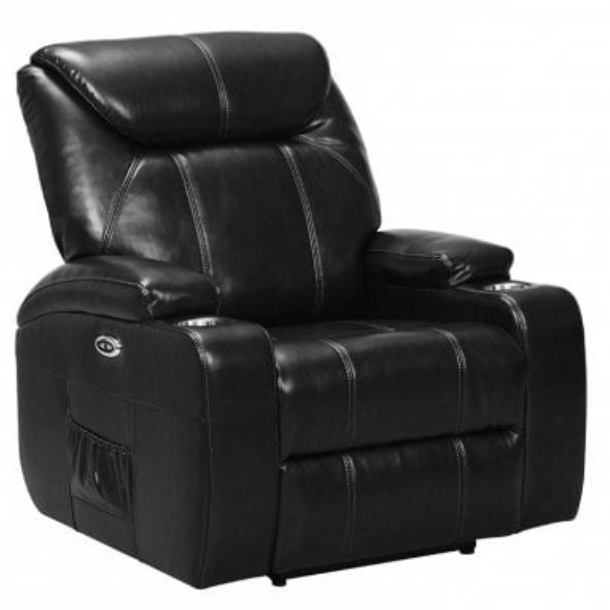 Cinema Black Electric 3+1+1 Seater Leather Recliner Sofa Set With Two Cup Holders