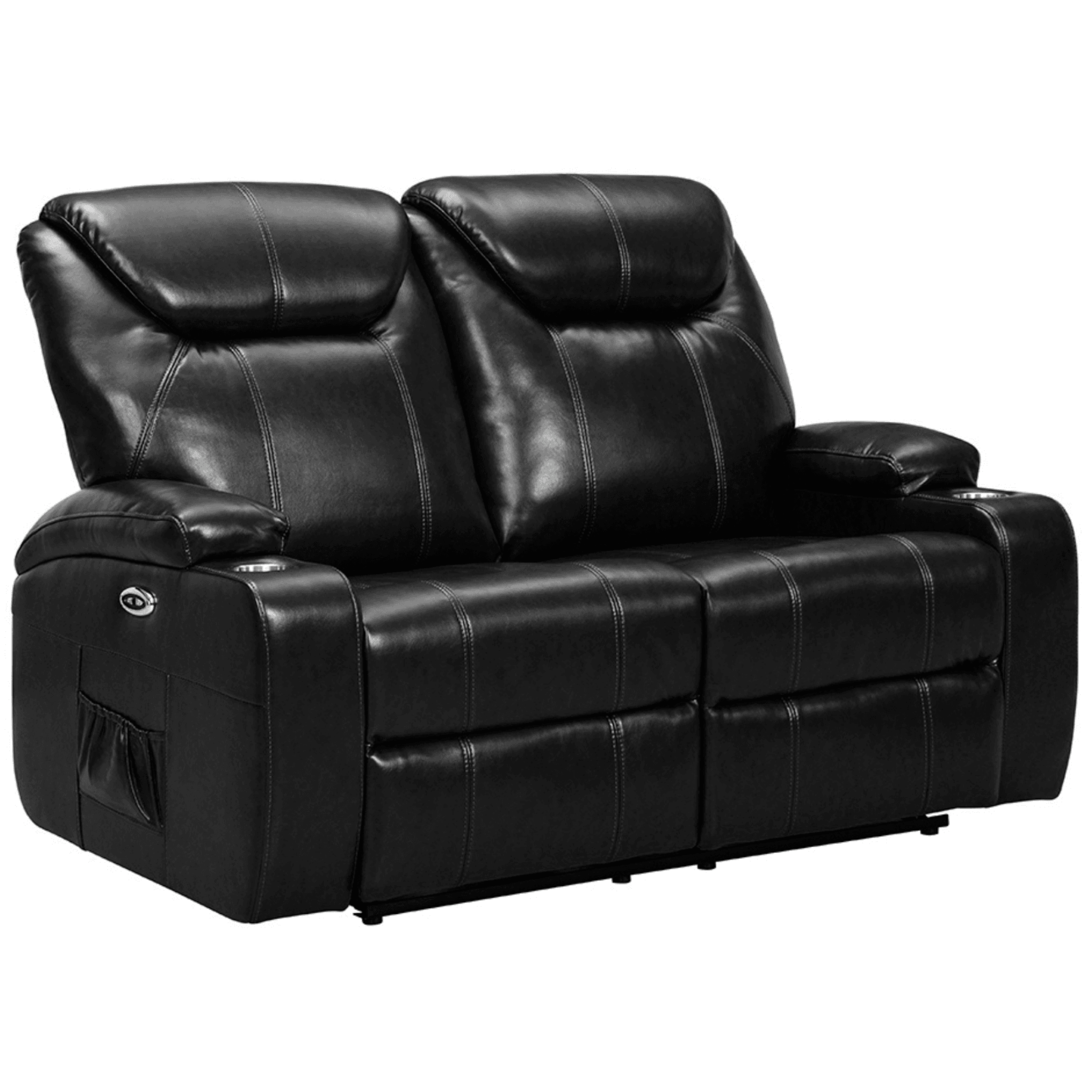 Cinema Black Electric 3+2+1 Seater Leather Recliner Sofa Set With Two Cup Holders