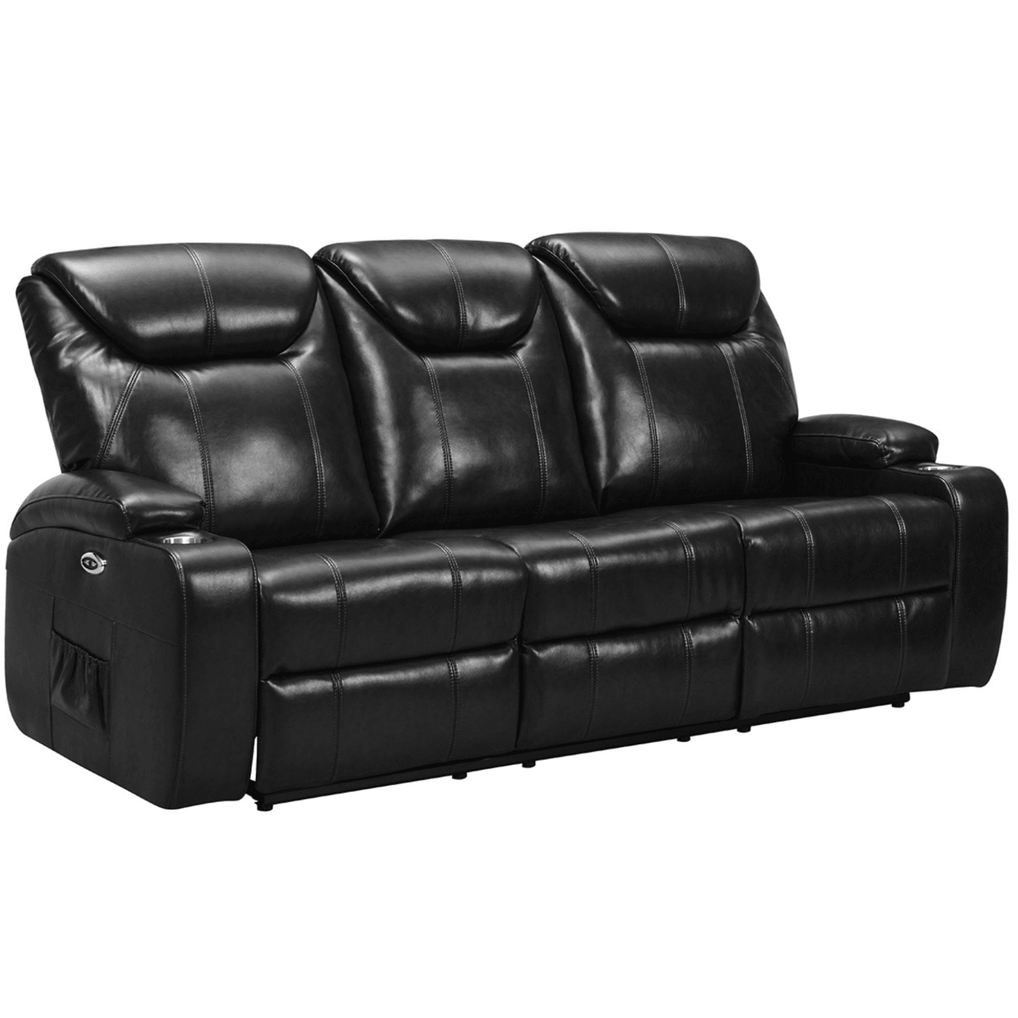 Cinema Black Electric 3+1 Seater Leather Recliner Sofa Set With Two Cup Holders