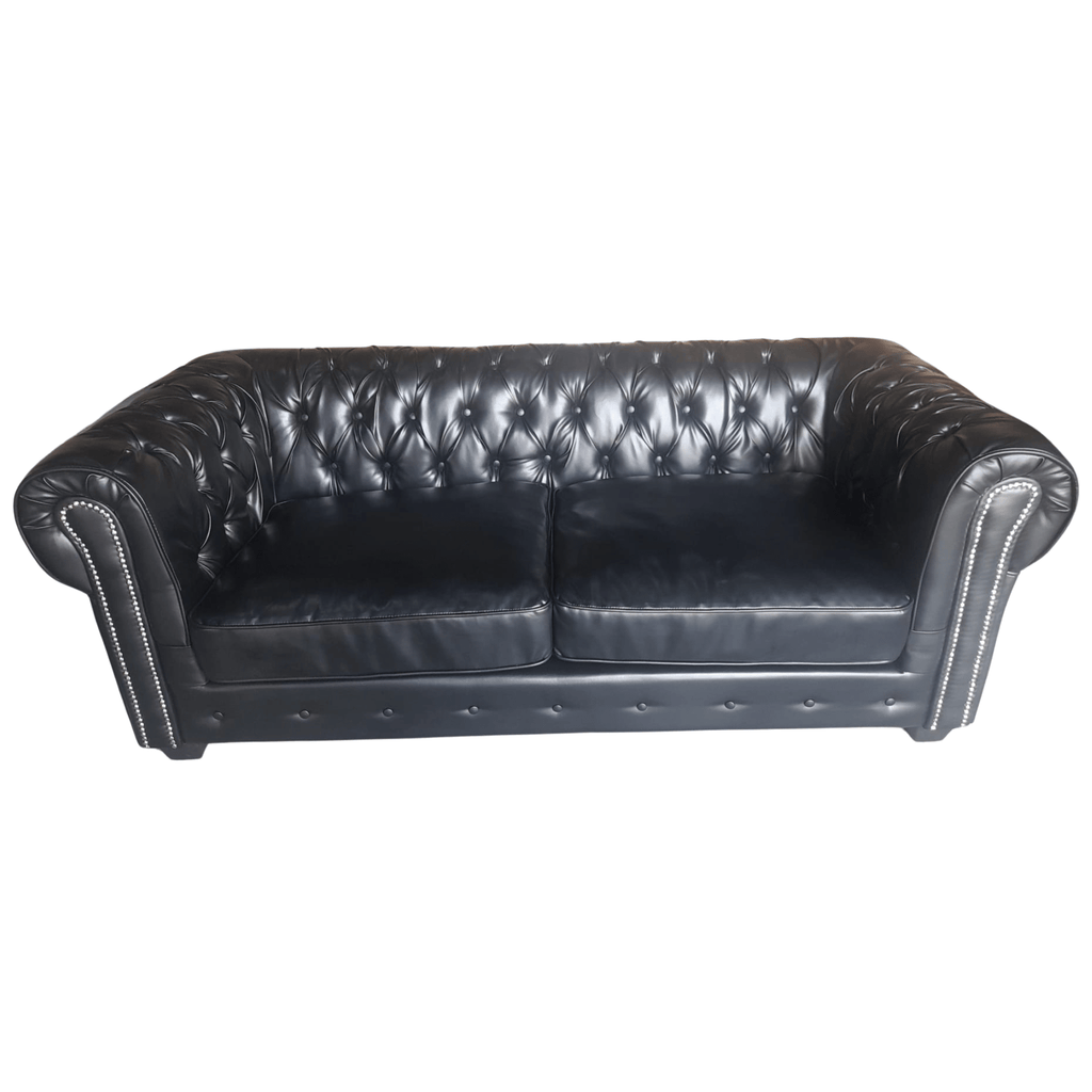 Outlet Chesterfield Black Leather Antique 3 Seater Sofa