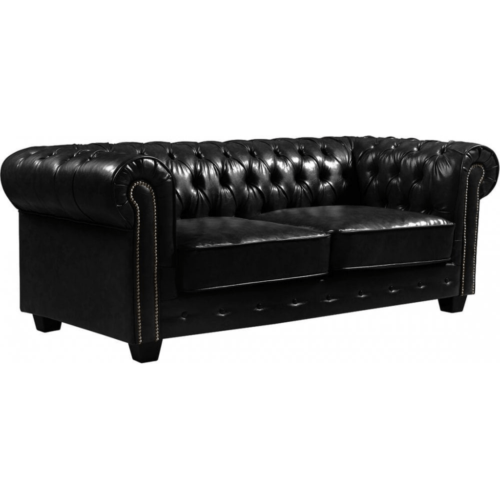 Outlet Chesterfield Black Leather Antique 3 Seater Sofa