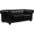 Outlet Chesterfield Black Leather Antique 3 Seater Sofa
