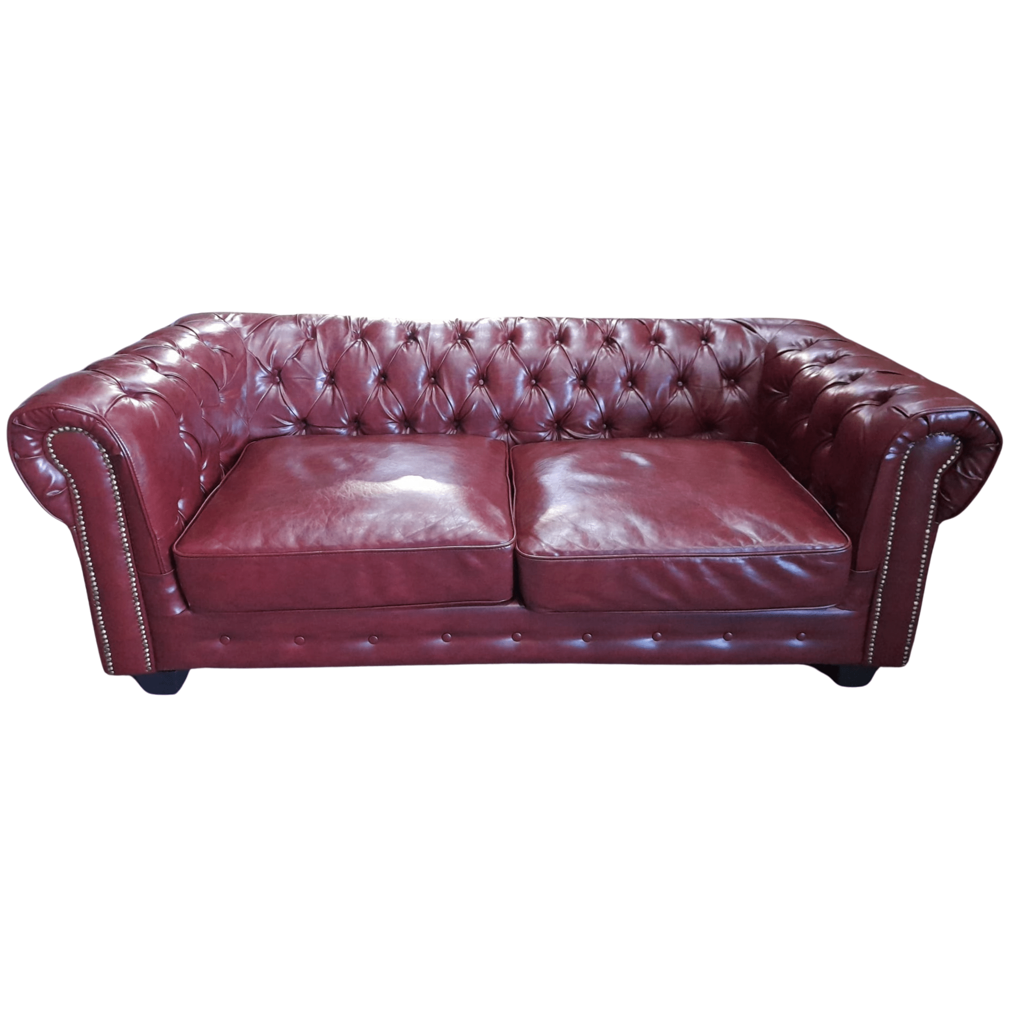 Outlet Chesterfield Red Leather Antique 3 Seater Sofa