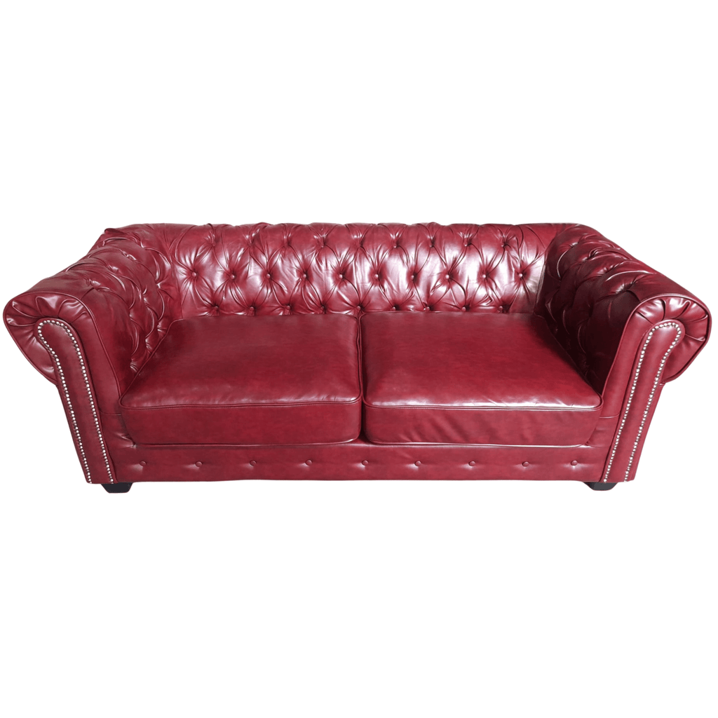 Outlet Chesterfield Red Leather Antique 3 Seater Sofa