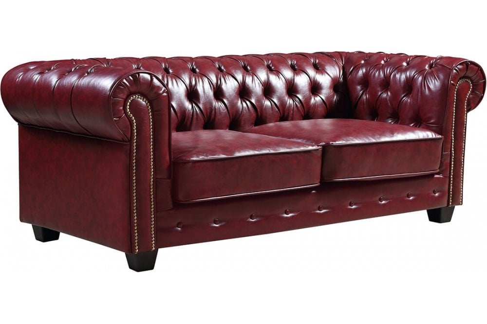 Outlet Chesterfield Red Leather Antique 3 Seater Sofa