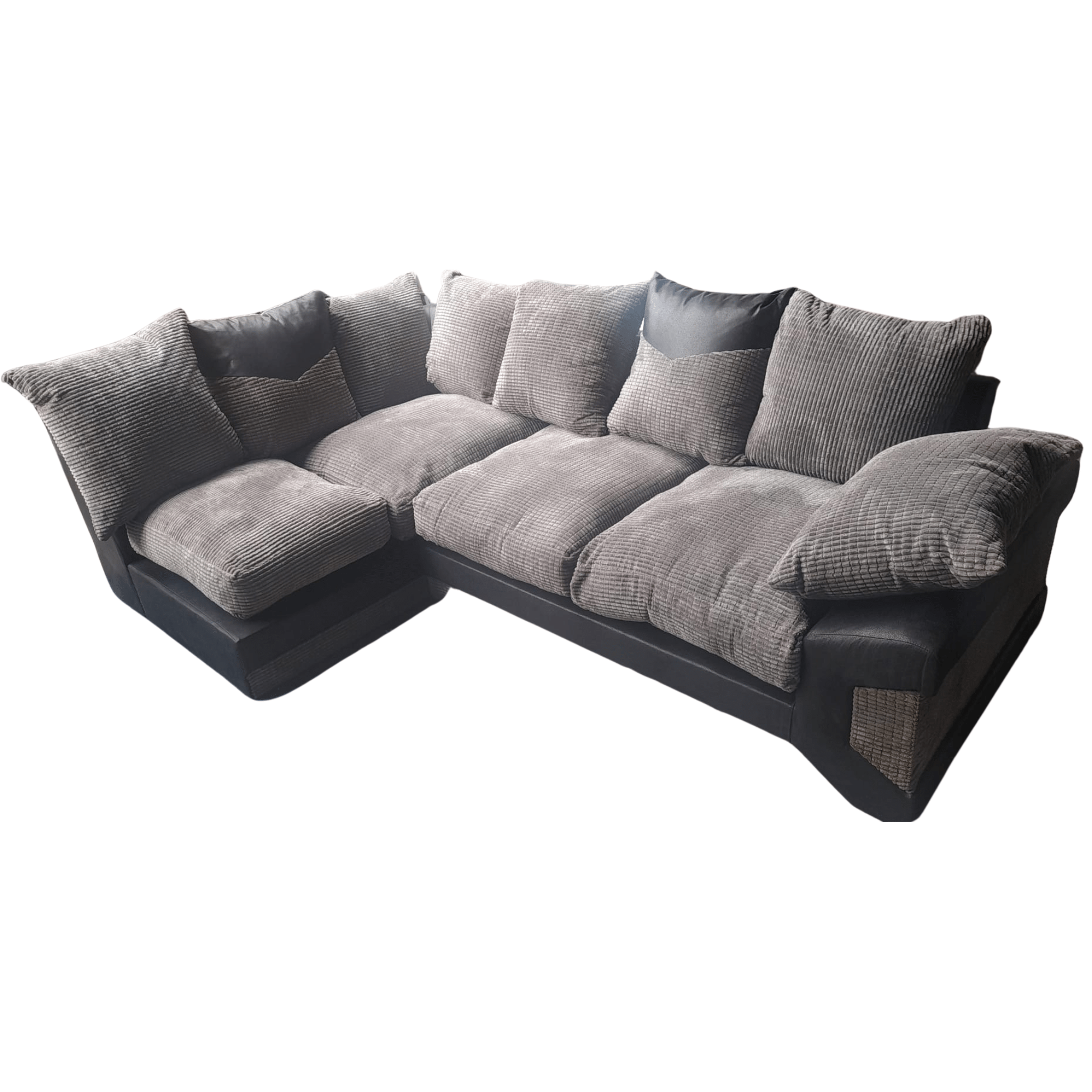 Outlet Dino Jumbo Cord Black And Grey LHC Corner Sofa