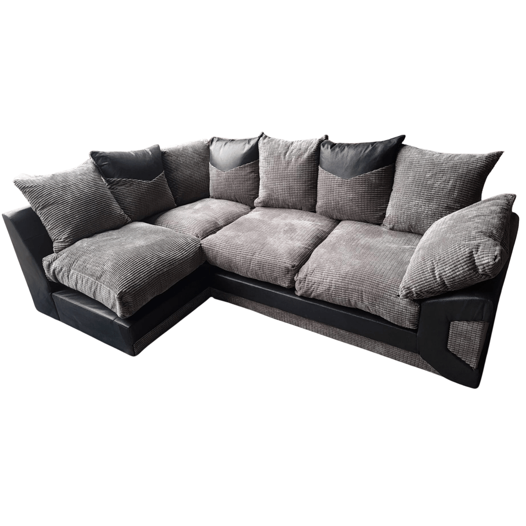 Outlet Dino Jumbo Cord Black And Grey LHC Corner Sofa