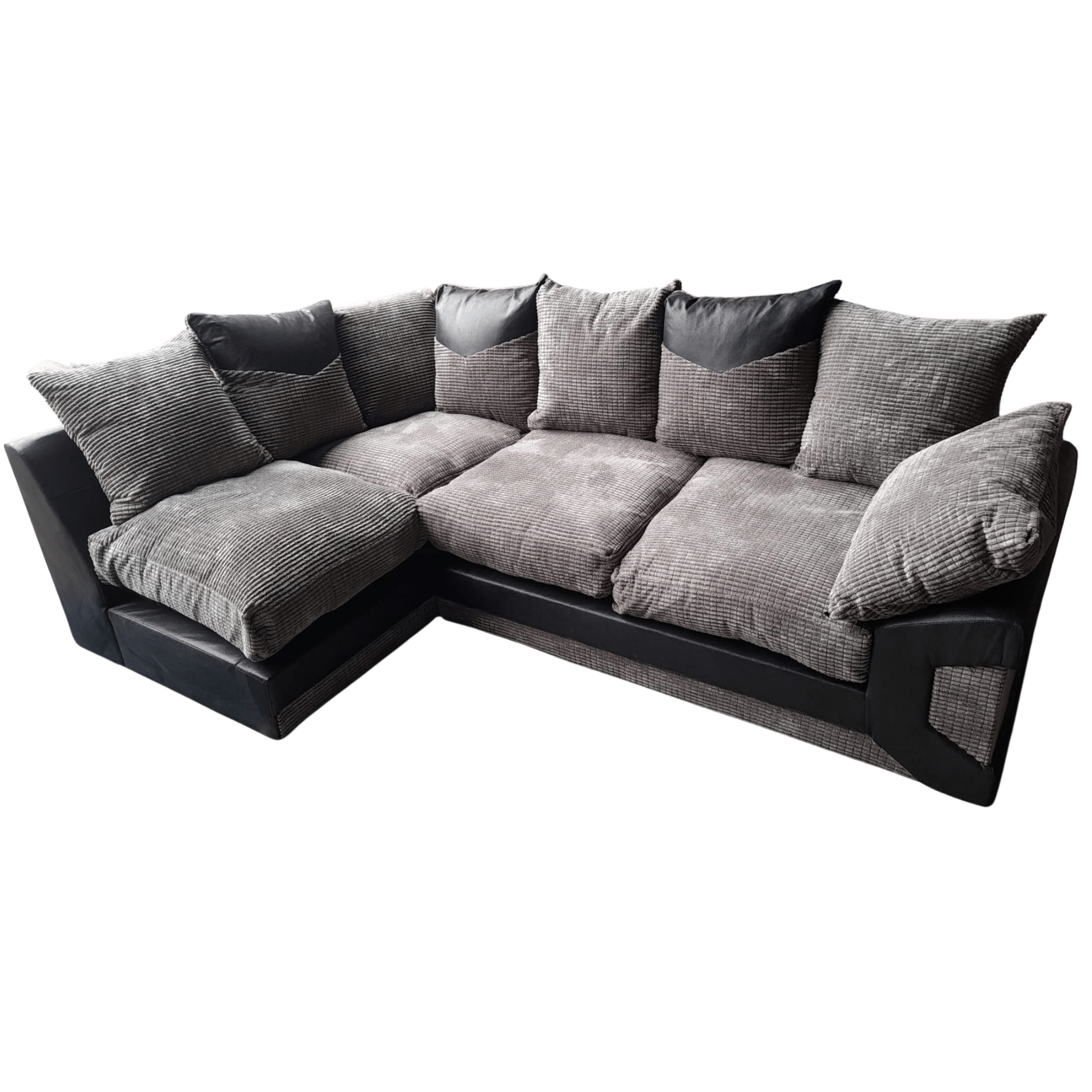 Outlet Dino Jumbo Cord Black And Grey LHC Corner Sofa