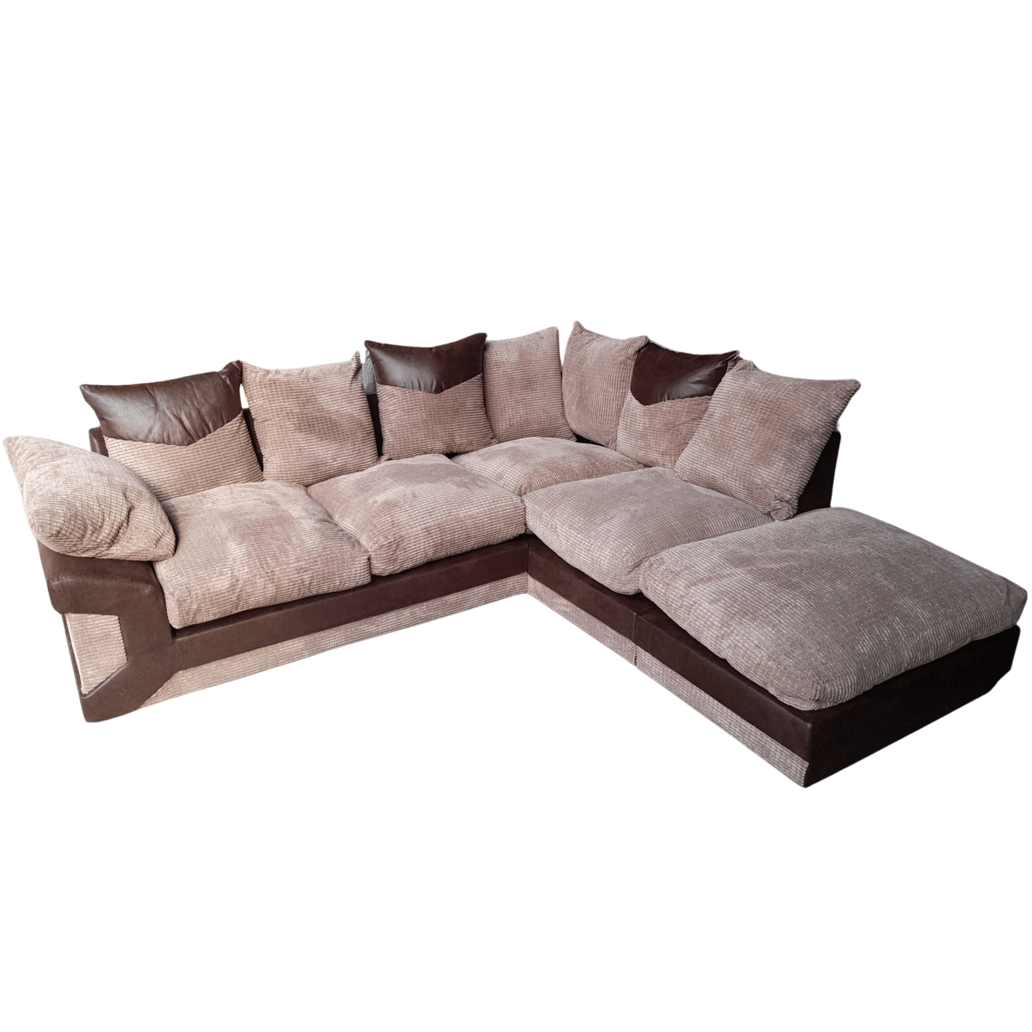Outlet Dino Jumbo Cord Brown And Beige RHC Corner Sofa + Footstool
