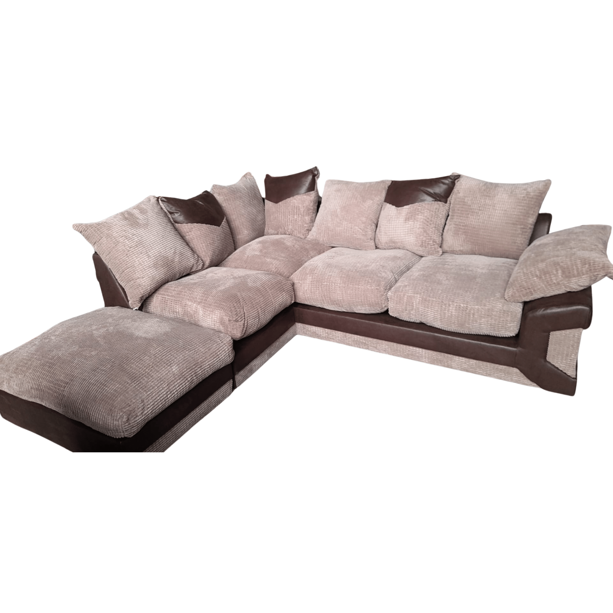 Outlet Dino Jumbo Cord Brown And Caramel LHC Corner Sofa + Footstool