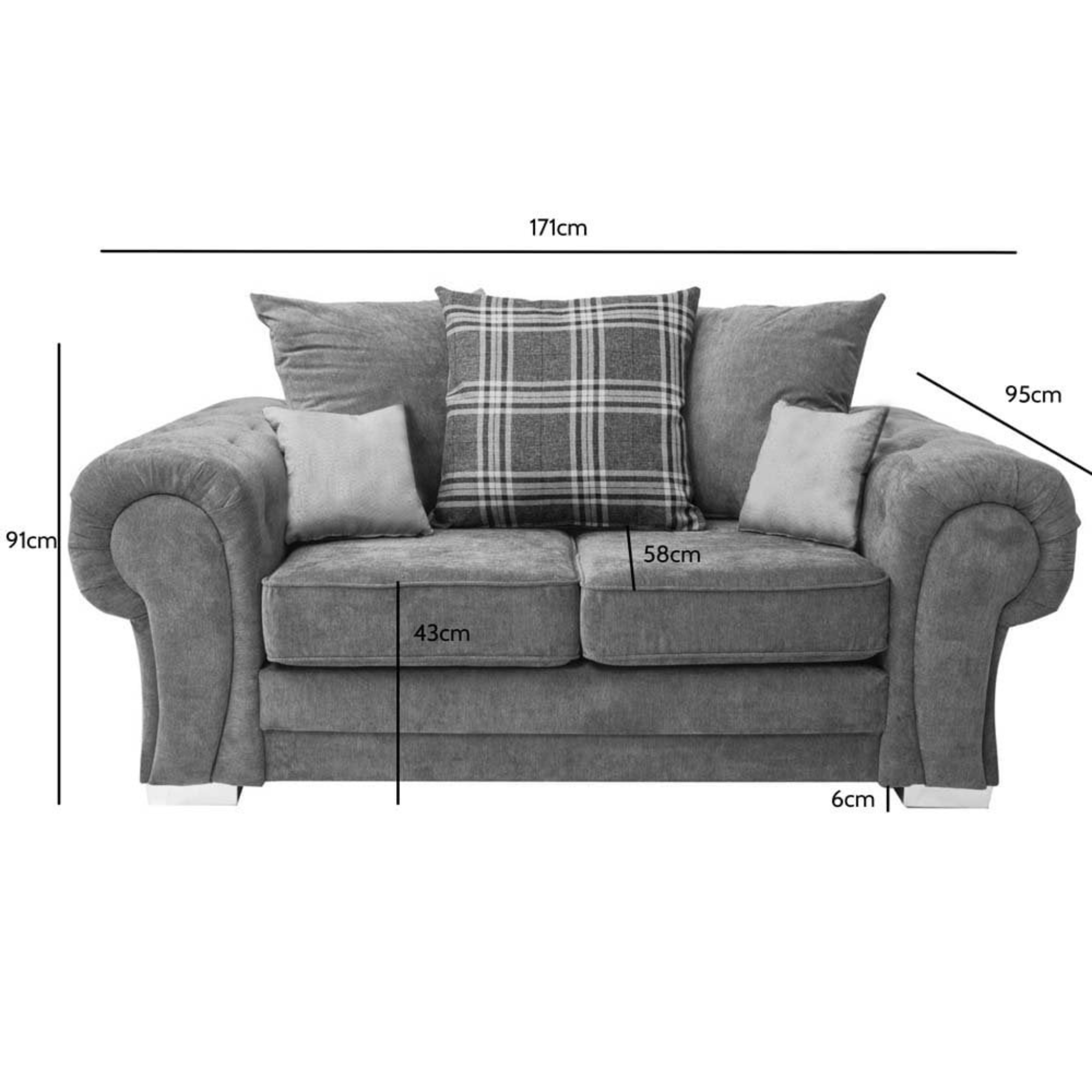 Outlet Verona Scatter Grey Fabric 2 Seater Sofa