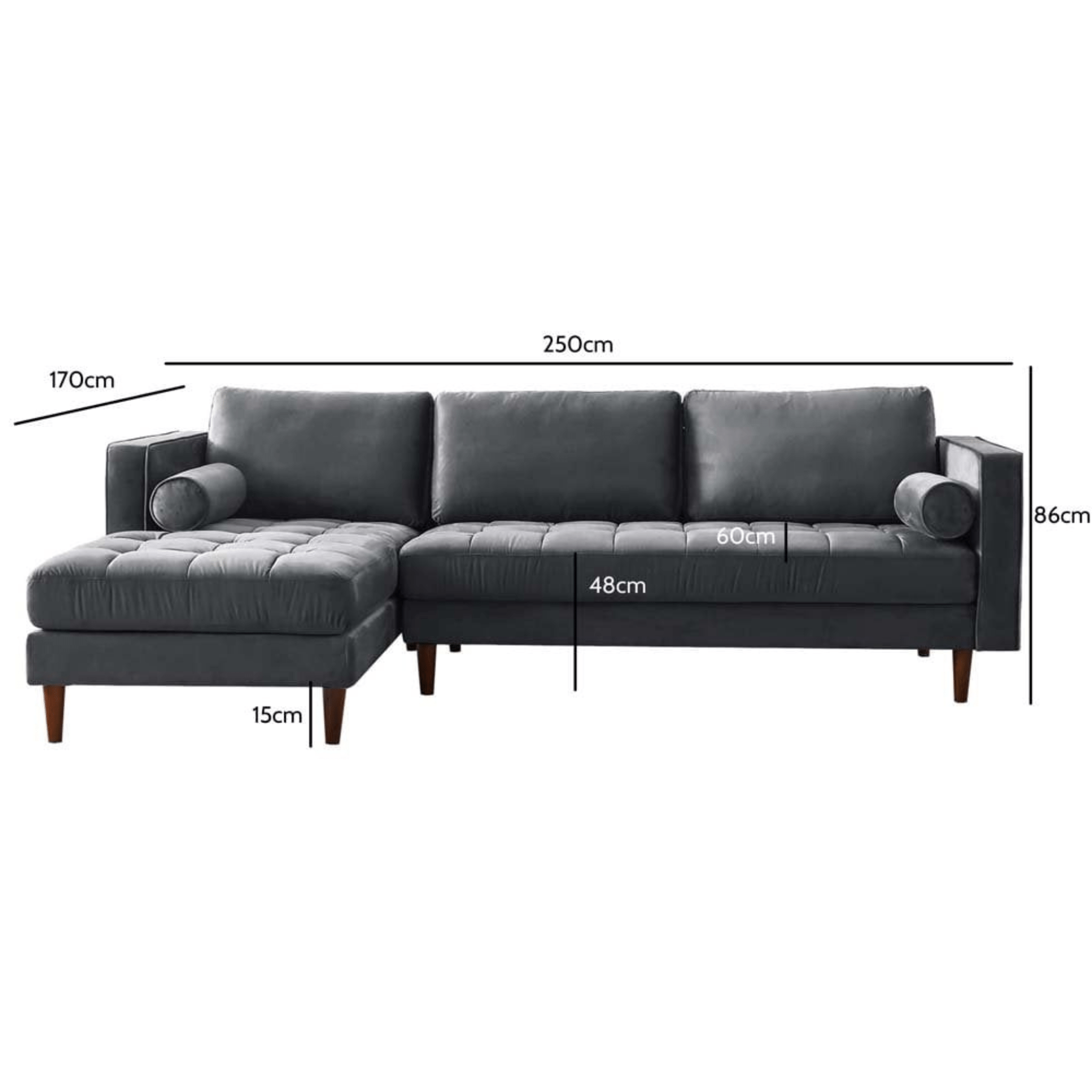 Scott Grey Velvet Corner Sofa LHC